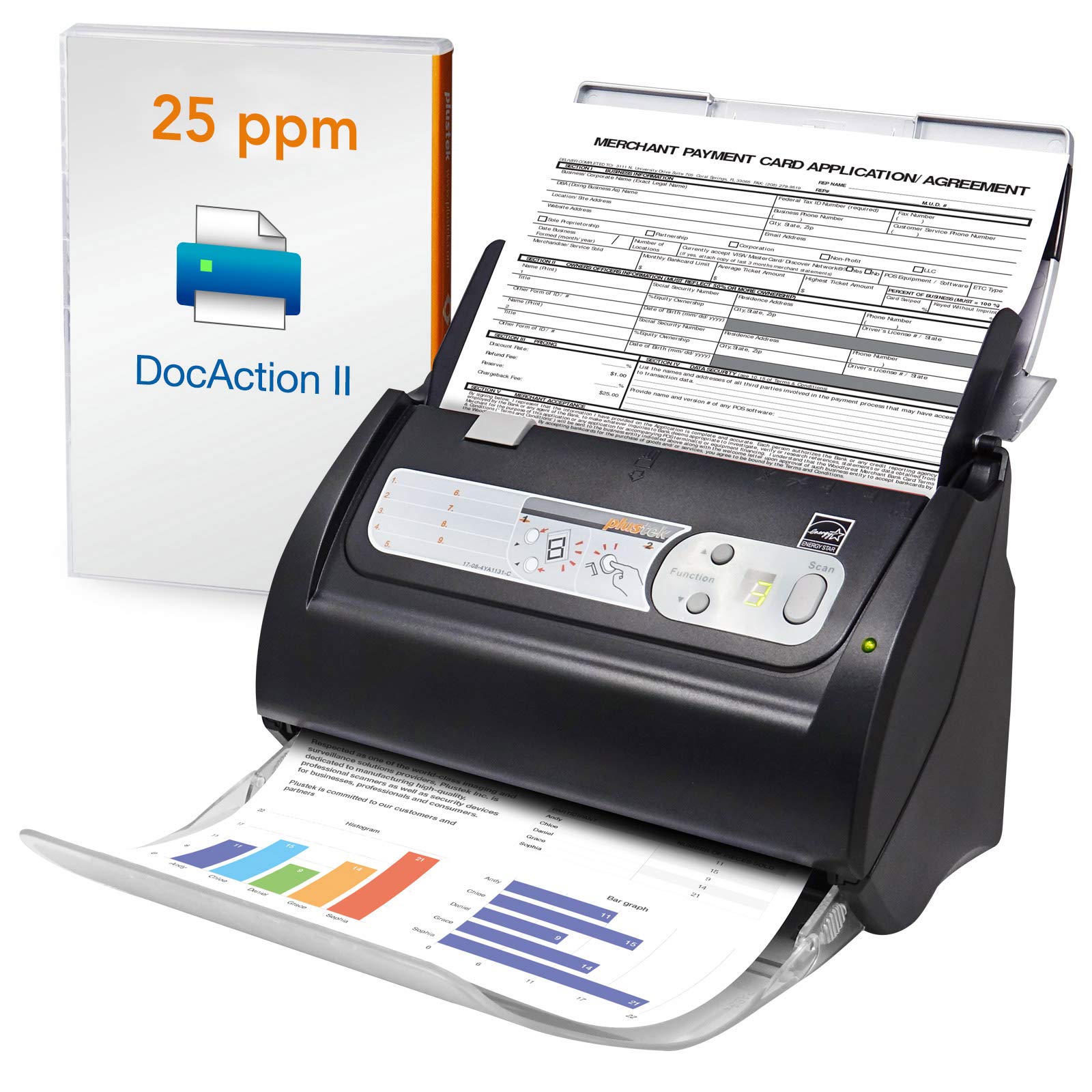 Plustek Ps186 Desktop Document Scanner, With 50 Pages Auto Document Feeder (Adf). For Windows 7 / 8 / 10 / 11 (Intel/Amd Only)