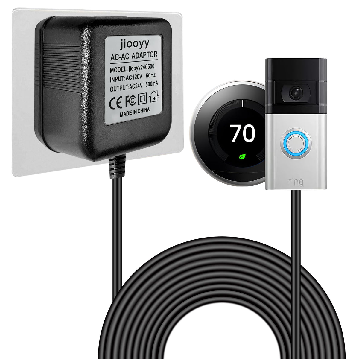 Jiooyy 24V 500Ma Doorbell Power Adapter   26.2Ft Long C Wire Power Supply, Doorbell Transformer Fits Ring, Nest Hello, Wyze, Euf