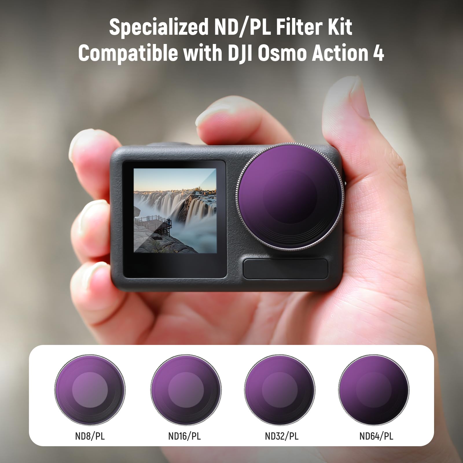Neewer Nd Filter Set Compatible With Dji Osmo Action 4, 4 Pack Nd8/Pl Nd16/Pl Nd32/Pl Nd64/Pl Nd/Cpl Filters Kit Action Camera A