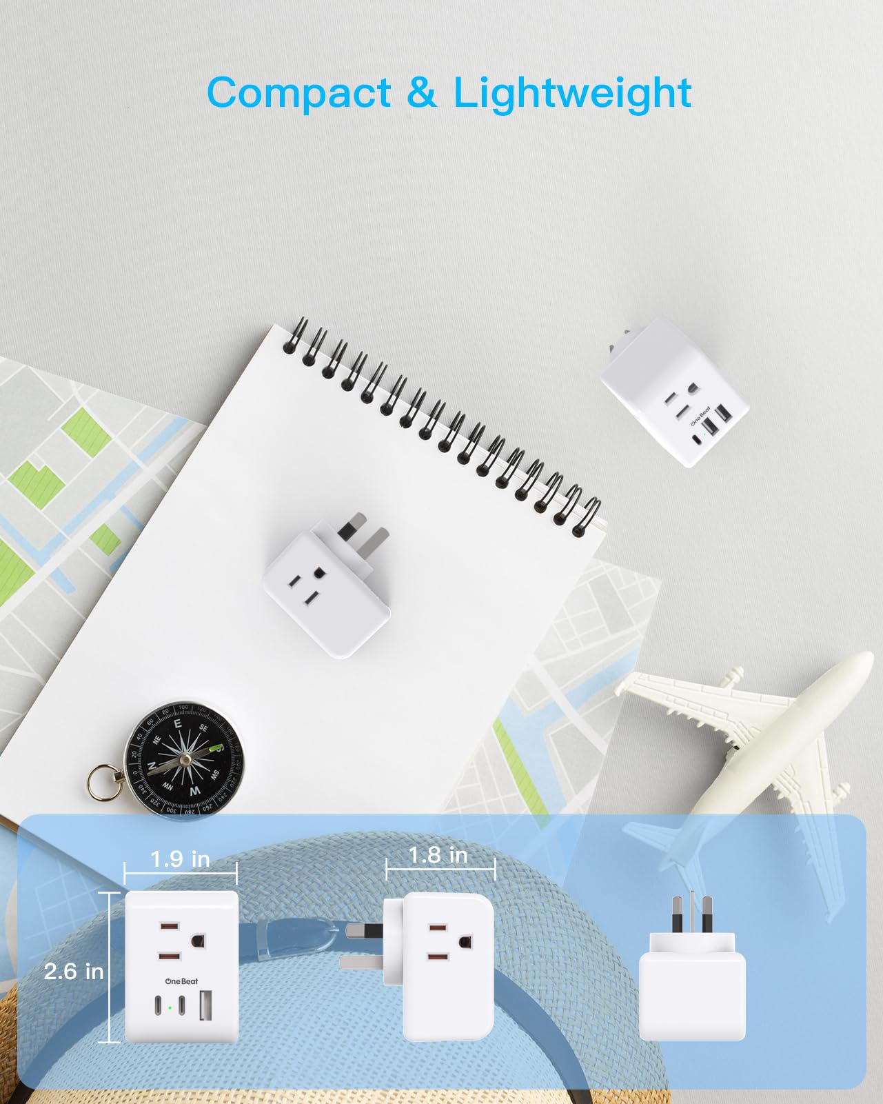 2 Pack Australia New Zealand Power Plug Adapter, Australia Travel Adapter With 3 American Outlets 3 Usb Charging Ports (2 Usb C)