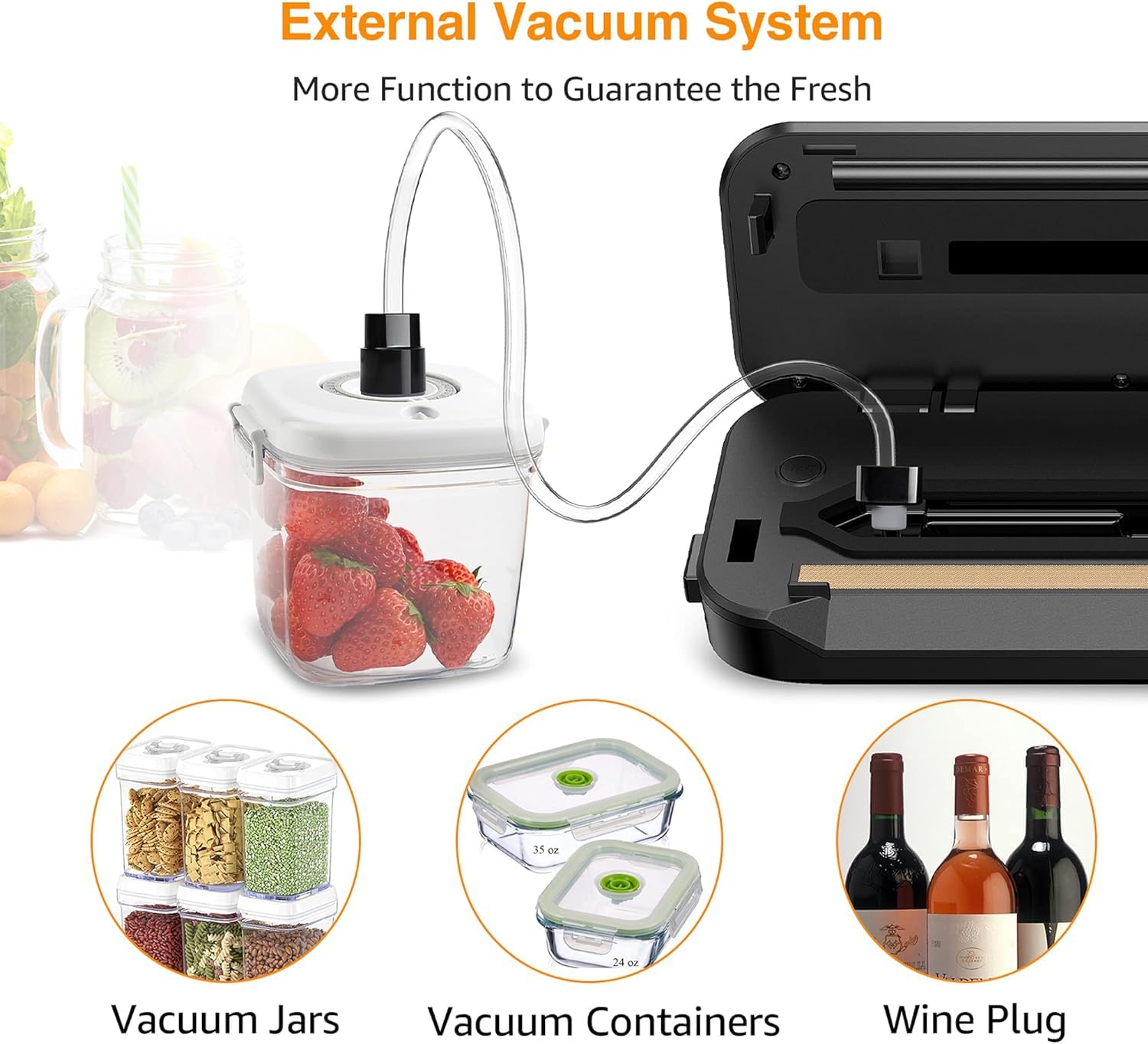 Megawise Vacuum Sealer Machine, Portable Strong Suction Power Food Sealer, Bags And Cutter Included With External Vacuum Functio