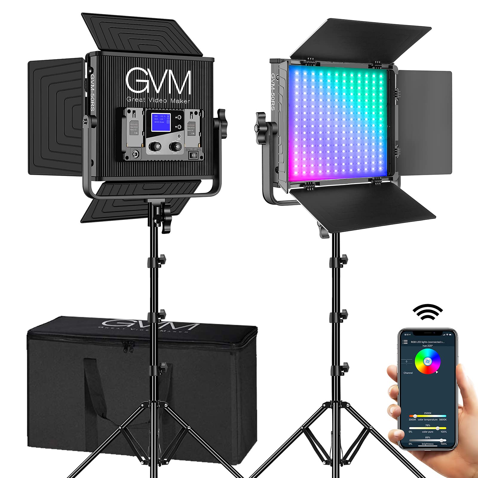 Gvm 50Rs Rgb Led Video Light, 50W Video Lighting Kit With App Control, 360Full Color Led Panel Light For Gaming, Streaming, Yout