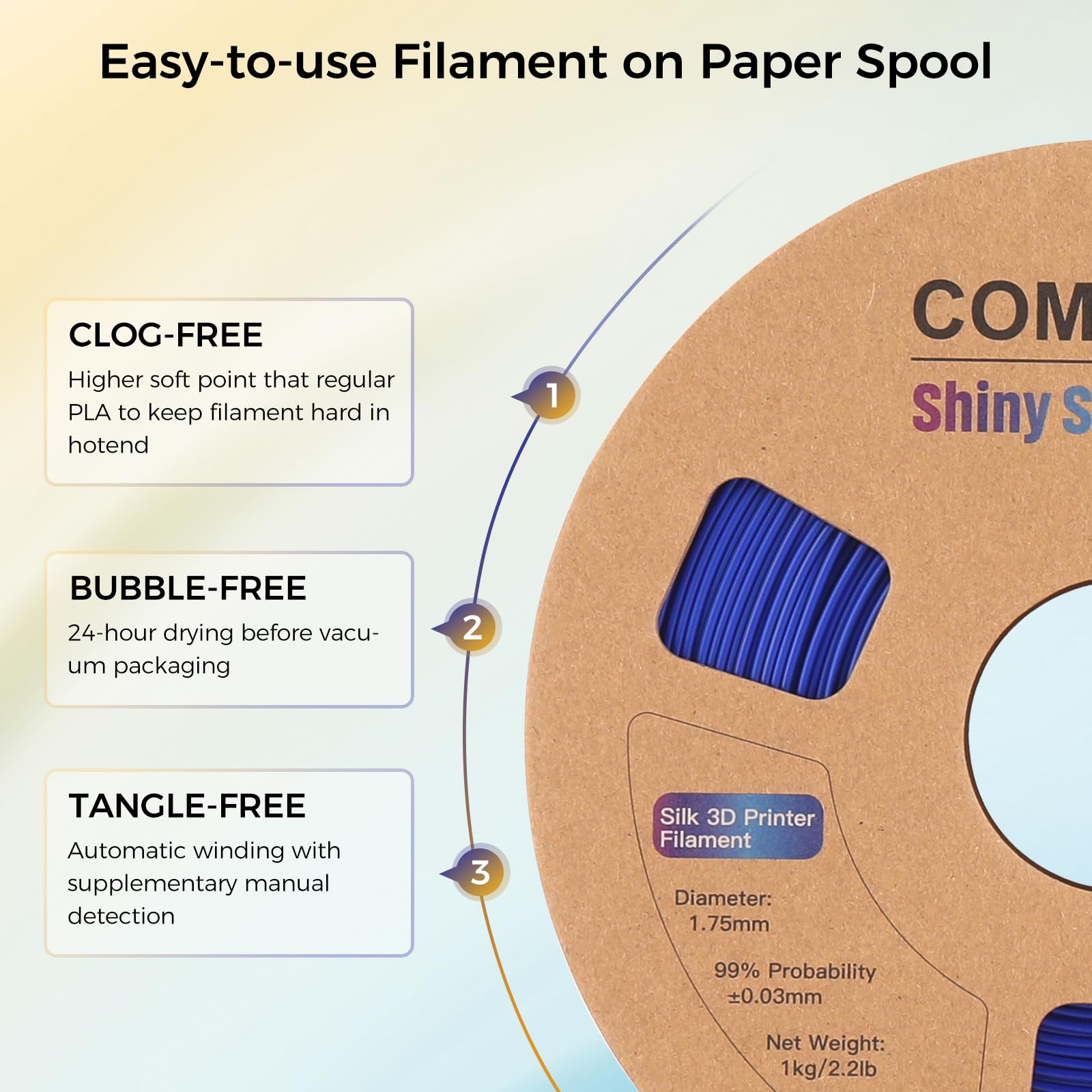 Comgrow Silk Pla 3D Printer Filament, Dual Color 2 In 1 Golden And Blue, 3D Printing Pla Filament 1.75Mm, Dimensional Accuracy +