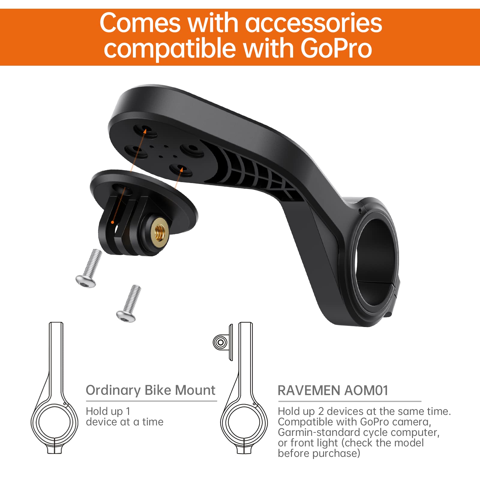 Ravemen Aom01 Out Front Mount Compatible With Garmin Bike Computers And Gopro/ Fr160   Fit 31.8Mm Handlebars
