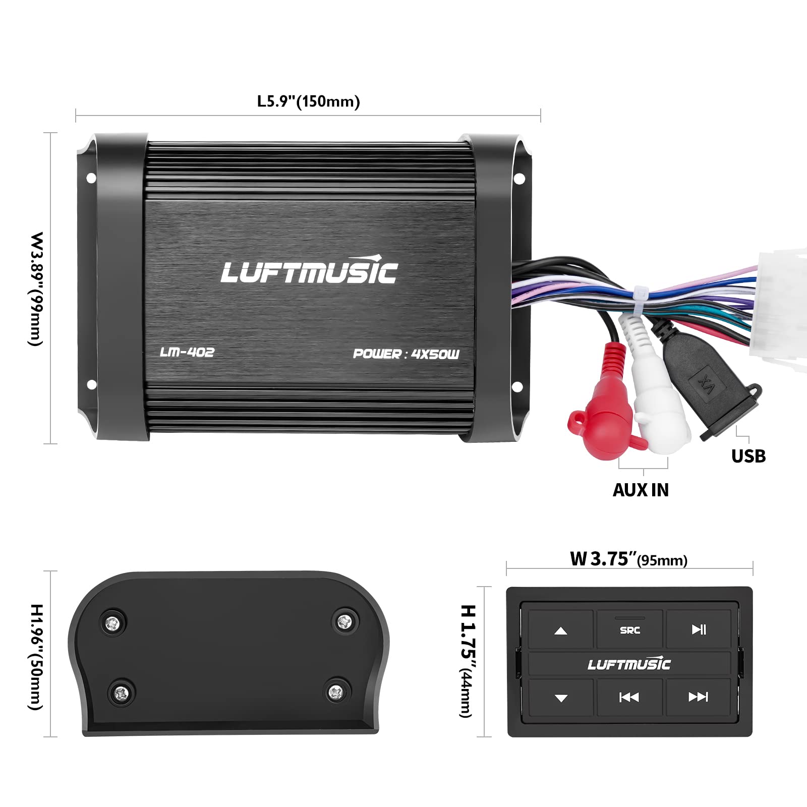 Luftmusic Bluetooth Marine Amplifier 4 Channel   Full Range Marine Amp   Waterproof Motorcycle Amplifier   Wireless Remote, Easy