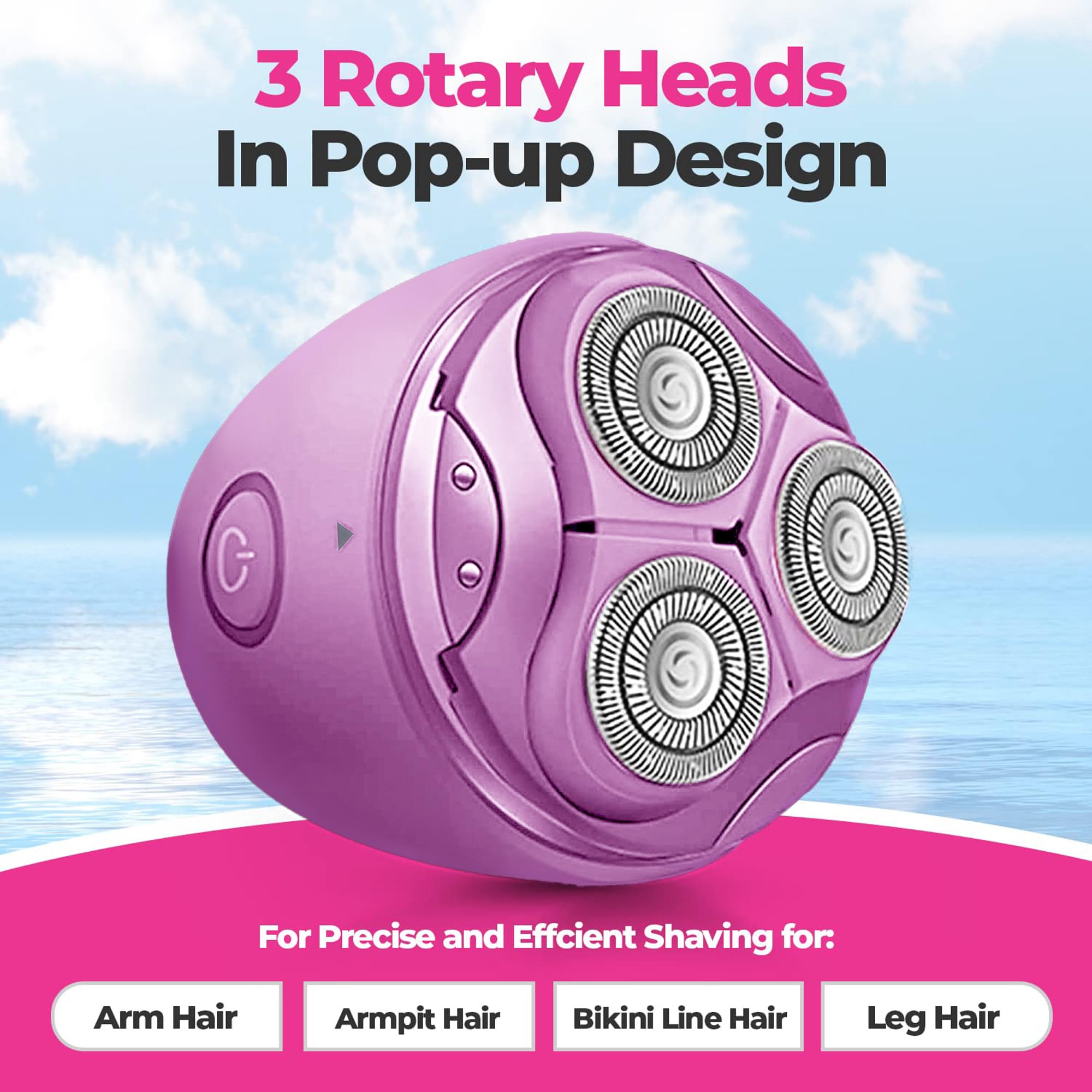 Pop Sonic Moon Shaver (Lavender)   Face & Body Shavers For Men & Women   3 Floating Rotary Heads Face Shaver W/Removable Cap   L