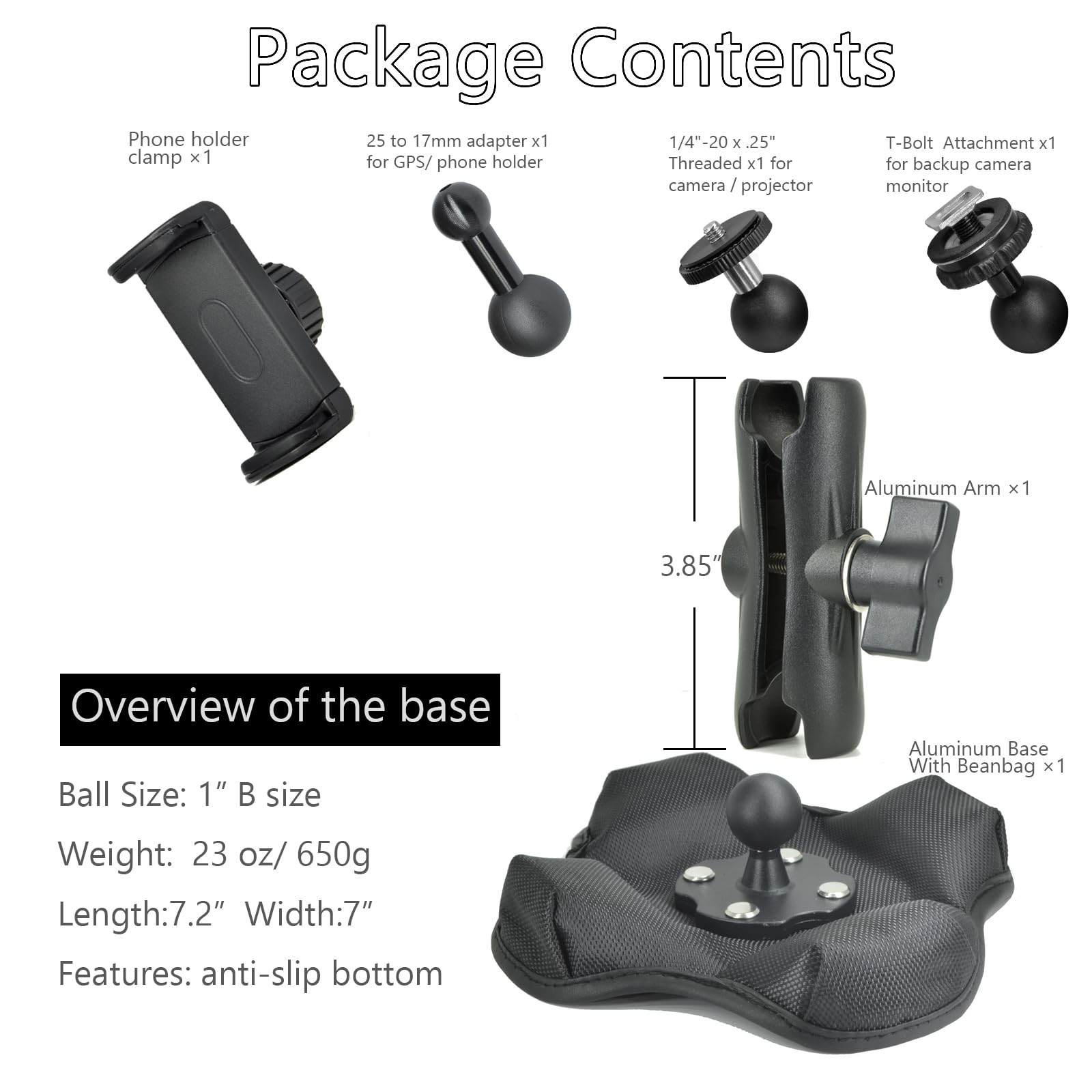 Vaubortti Aluminum Portable Nonslip Beanbag Dashboard Friction Mount 3 In 1 For Gps,Camera, Vedio Camera,Backup Camera Monitor,3