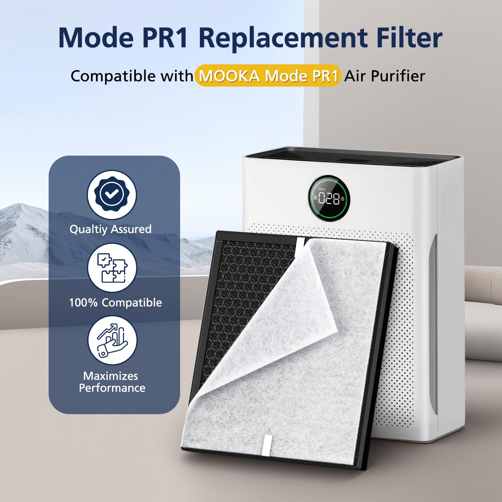 Pr1 Replacement Filter For Mooka Model Pr1 Air Purifier For Pets Smoke Pollen Home, 3 In 1 H13 True Hepa Activated Carbon, Inclu