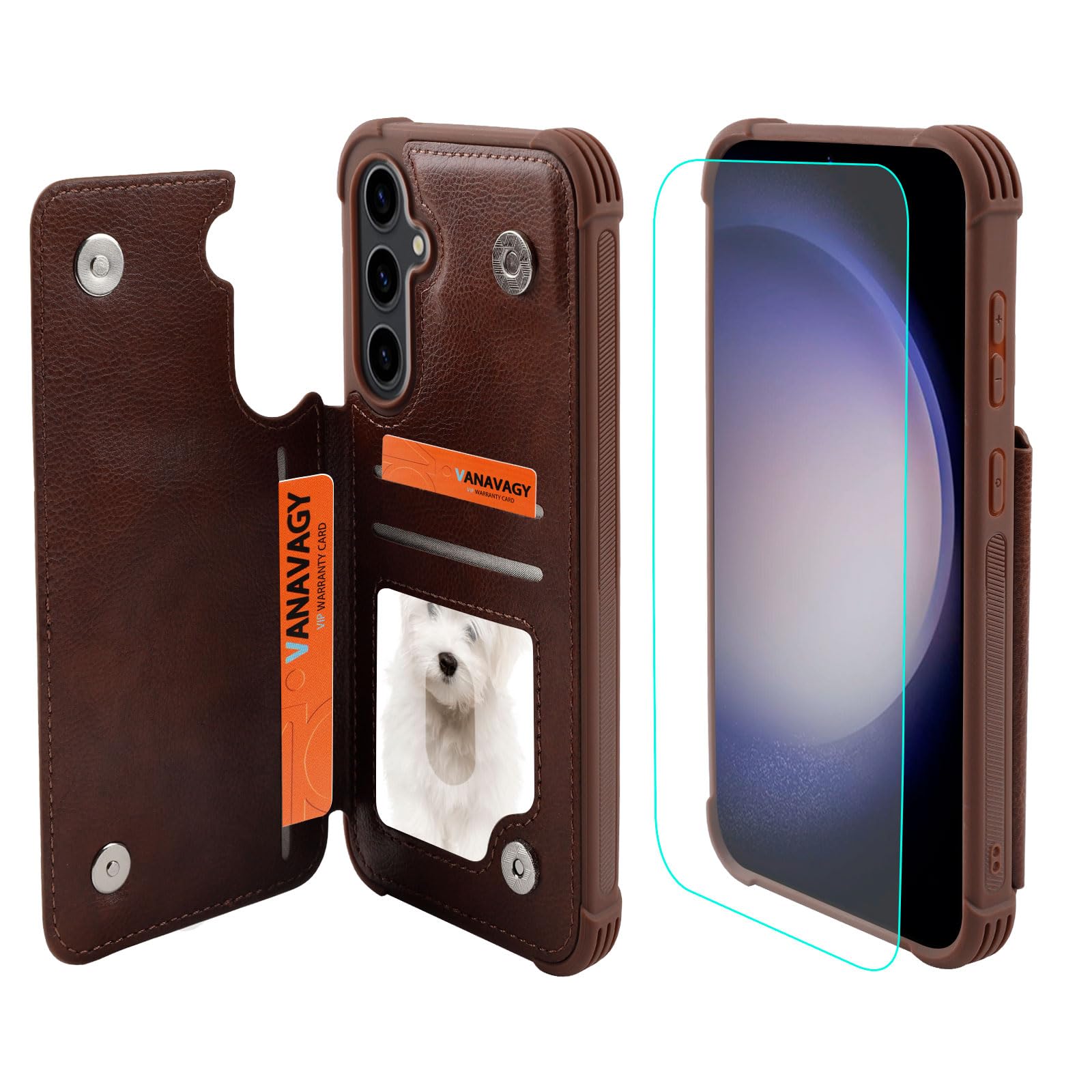 Vanavagy Wallet Case Compatible For Galaxy S23 Fe, Rfid Block Pu Leather Flip Folio Phone Cover Fits Magnetic Car Mount With Cre