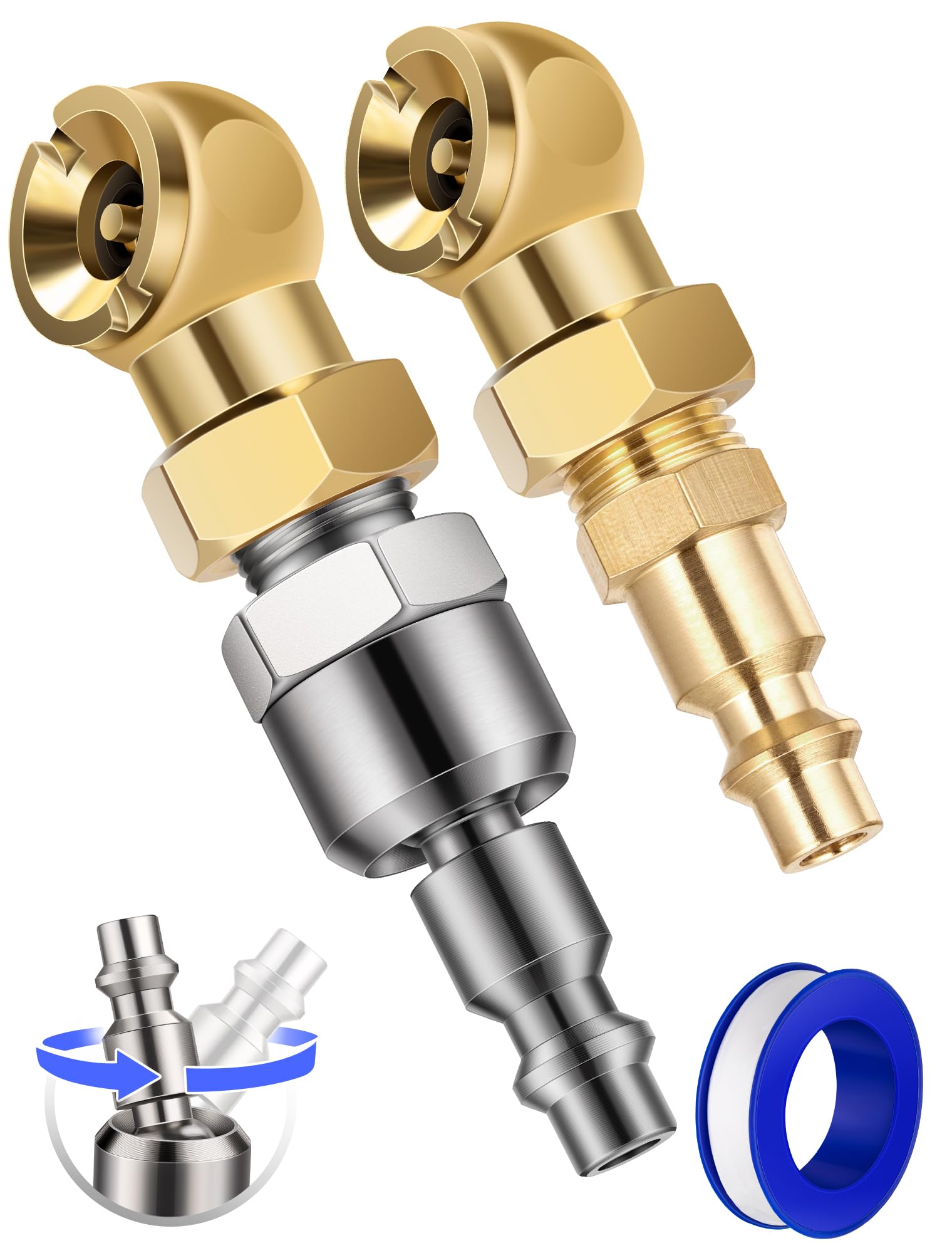 Sardvisa 2 Packs Closed Ball Air Chucks, Portable Tire Air Inflate Chuck With 360 Swivel & 1/4'' Npt Standard Quick Plug, Tire I