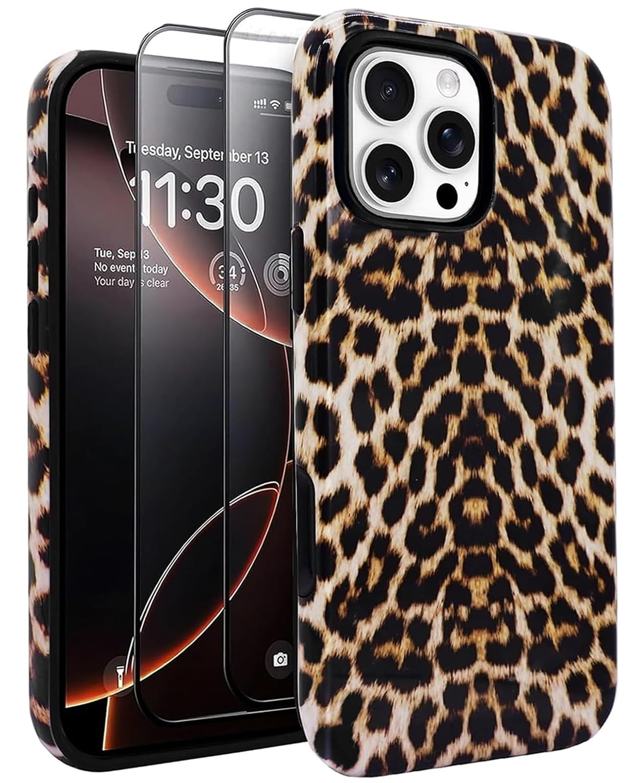 J.west Vintage Compatible with iPhone 16 Pro Max Case 6.9 inch with 2 Pack Tempered Glass Screen Protectors Cute Animal Leopard 