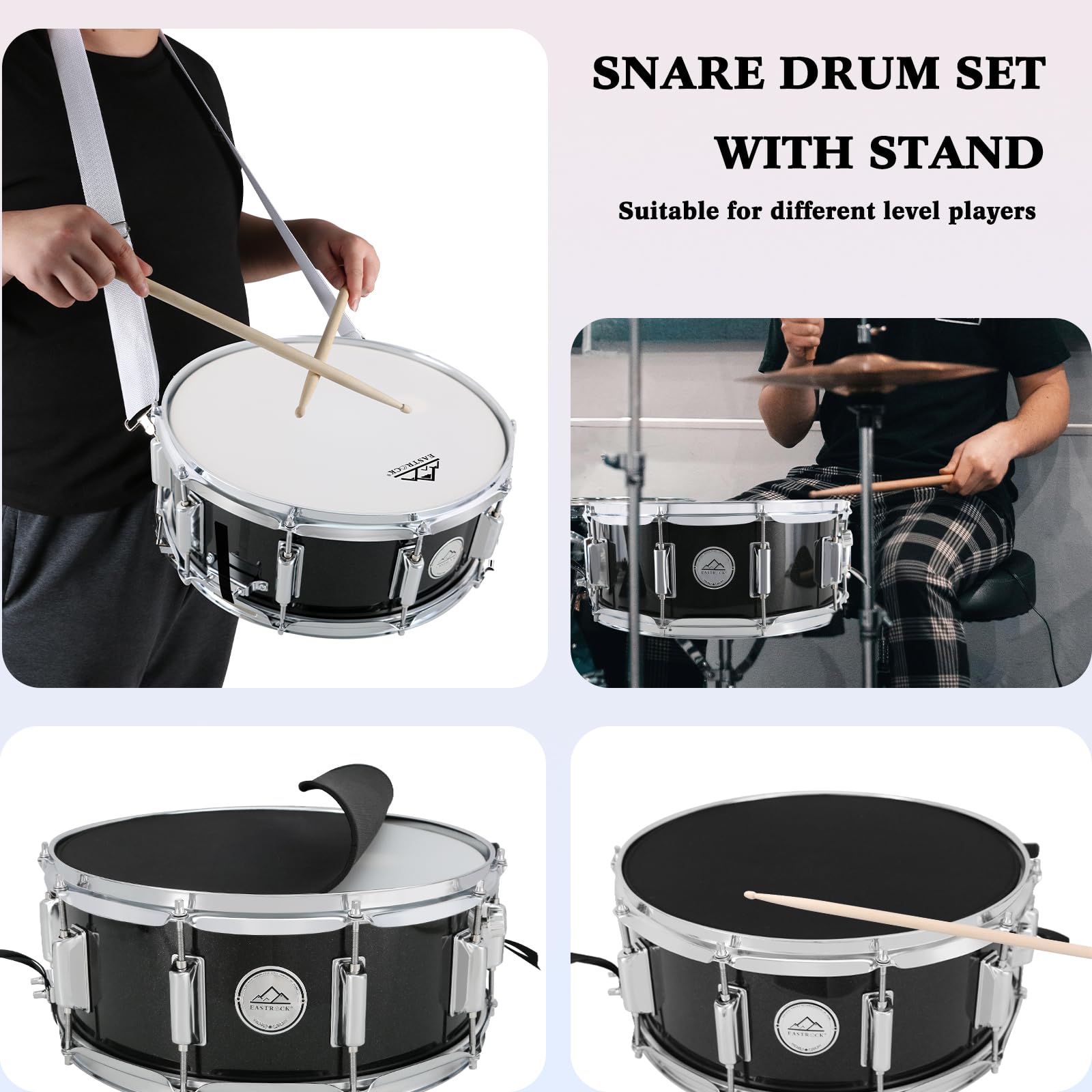 Eastrock Snare Drum Set 14X5.5 Inches For Student Beginners With Gig Bag, Drumsticks, Stand, Drum Keys, Coated Material Drum Hea