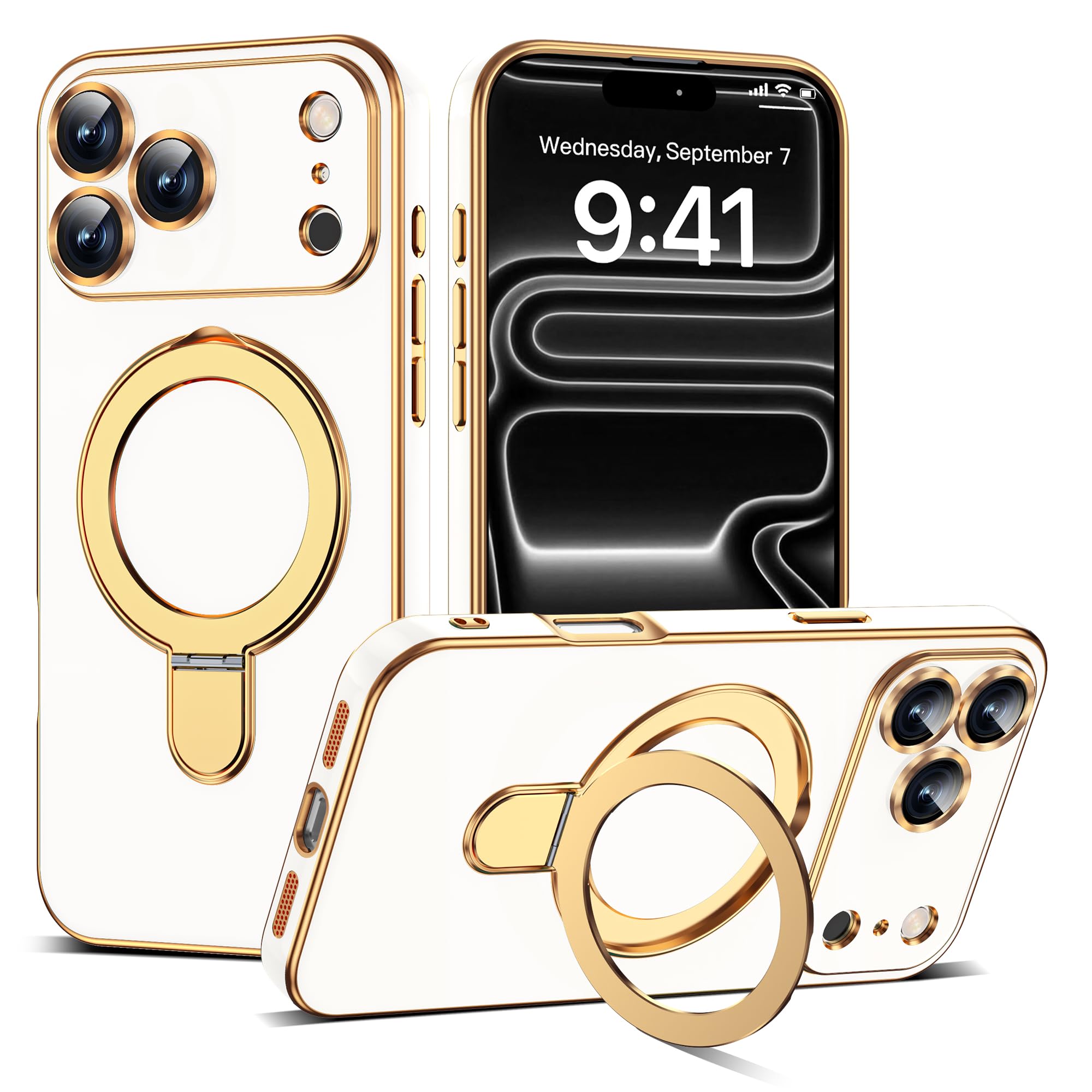 ETPESOK Compatible with iPhone 17 Pro Case with Magnetic Ring Stand [Compatible with Mag-Safe] [Full Camera Lens Protector] Soft