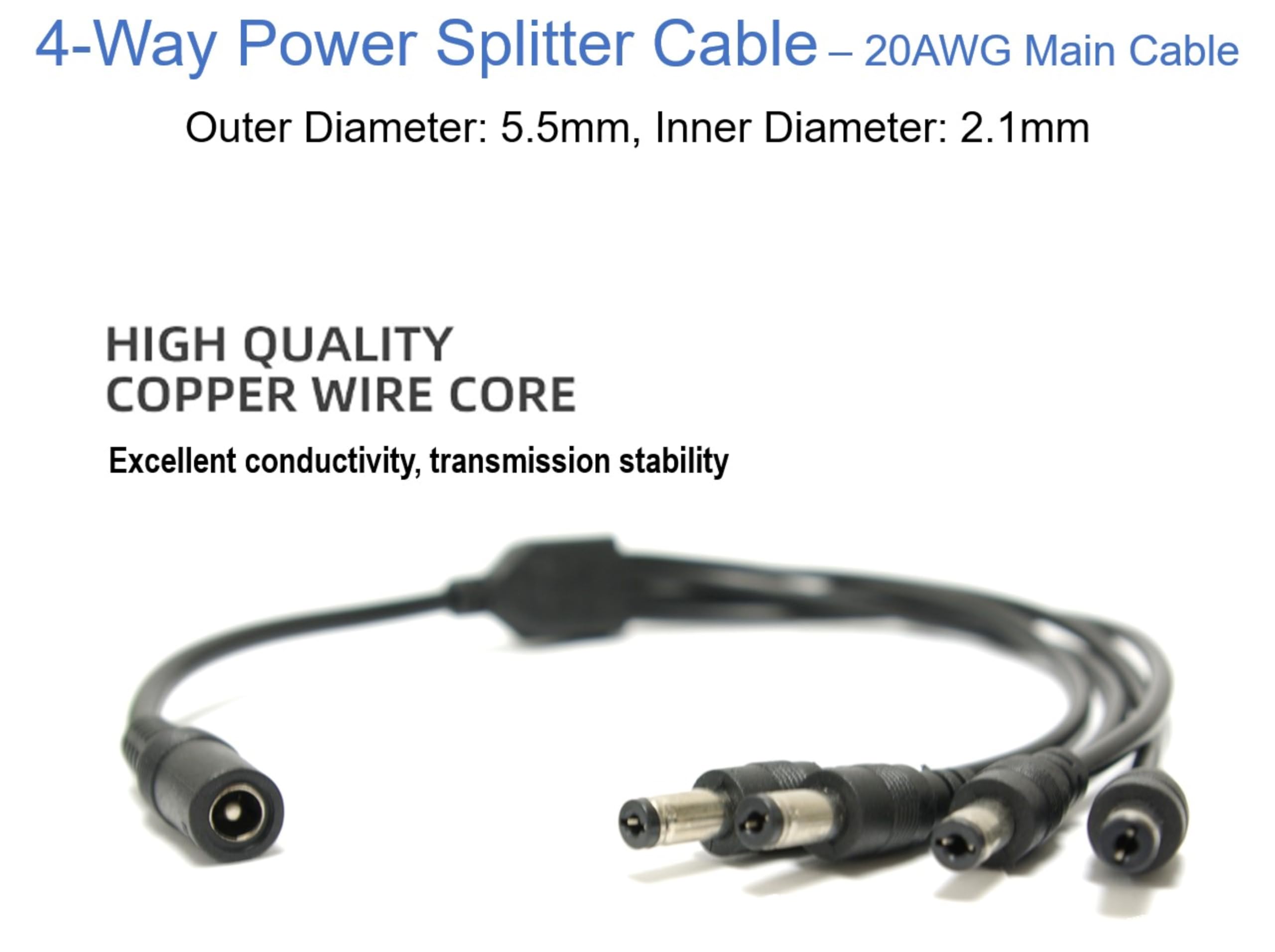 Soltech [2 Pack] 4Way Dc Power Supply Splitter For Security Cameras 1 Female To 4 Male 5.5 * 2.1Mm 4 Channel Y Adaptor For 12V C