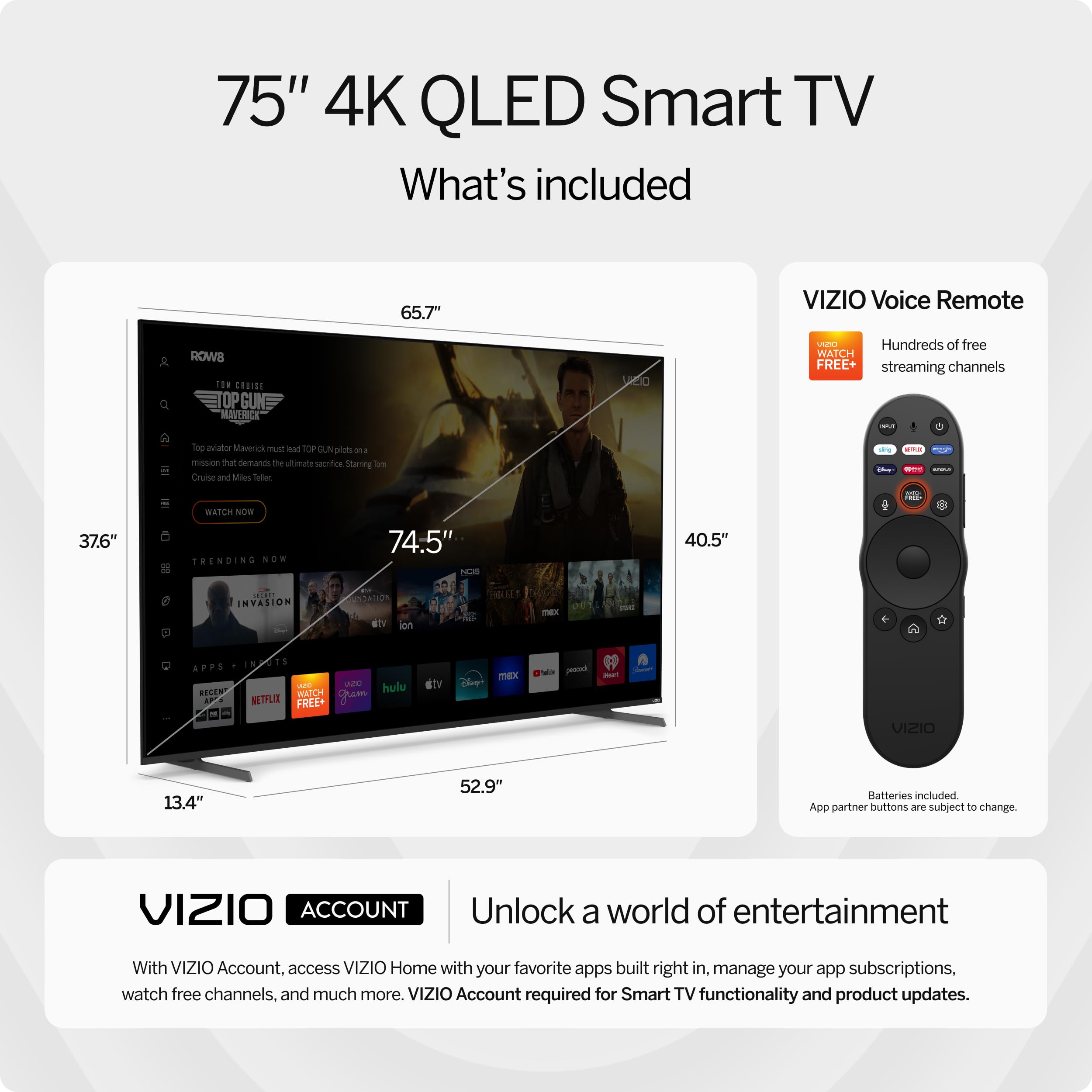 Vizio 75-Inch Quantum Pro 4K Qled 120Hz Smart Tv With 1,000 Nits Brightness, Dolby Vision, Local Dimming, 240Fps 1080P Pc Gaming