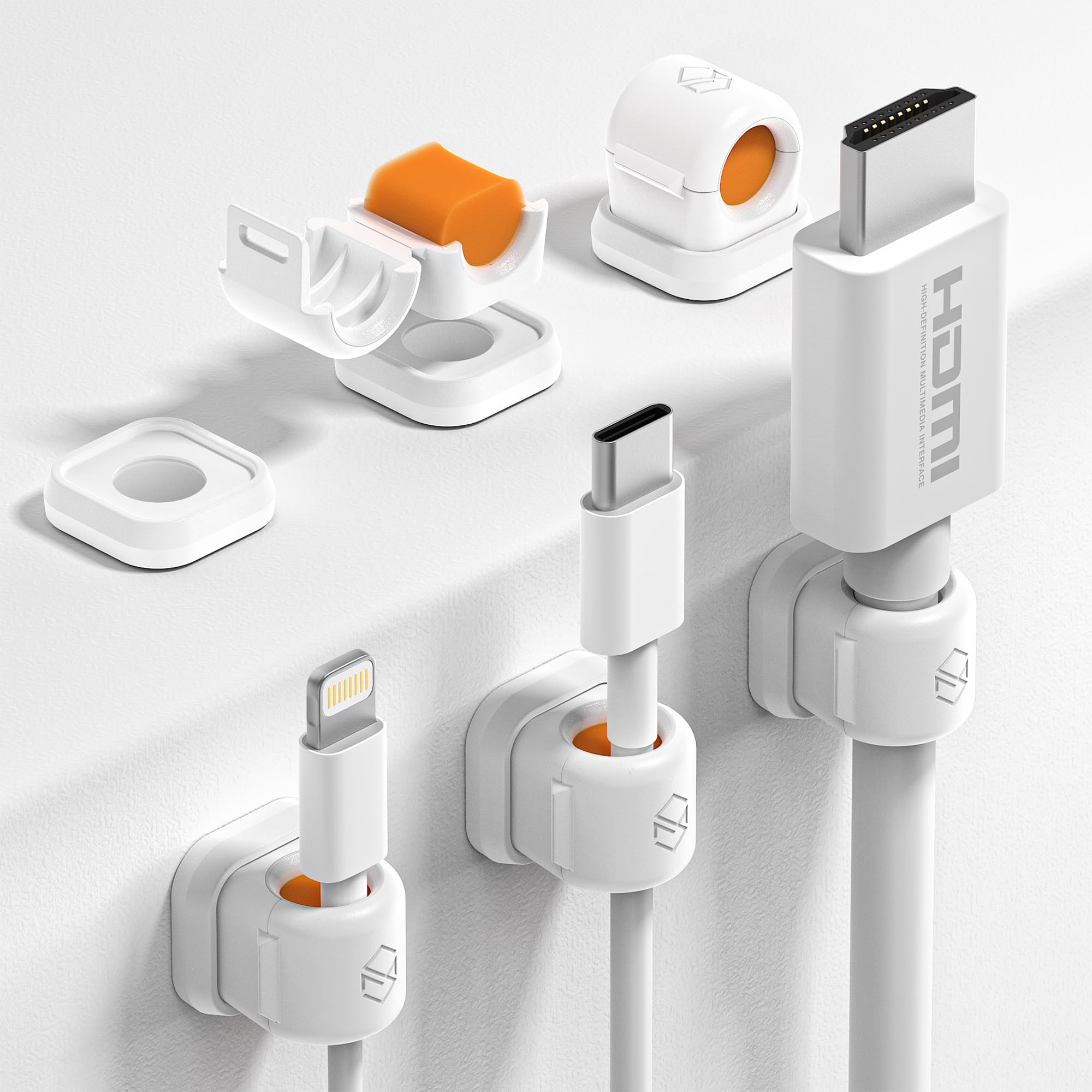 6 Pack Sinjimoru Magnetic Cable Clips, Compact Size Cord Organizer & Cable Management for Desk, Nightstand & Car, Fits up to 7.5