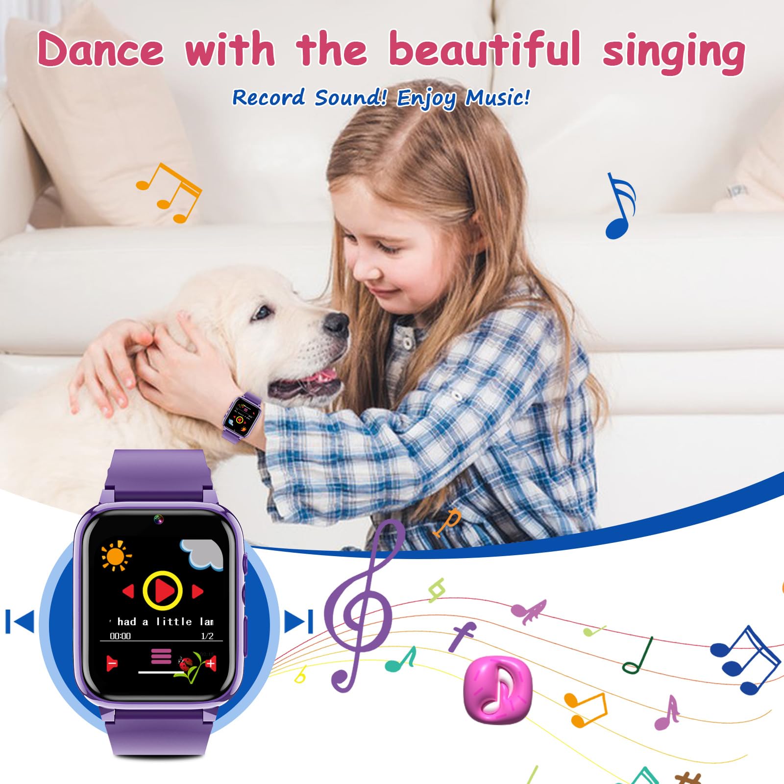 Goodatech 1.69'' Smart Watch For Kids 4 12 Years Boys Girls, 26 Puzzle Games,Hd Camera,Video Music Player,Pedometer,Flashlight,A