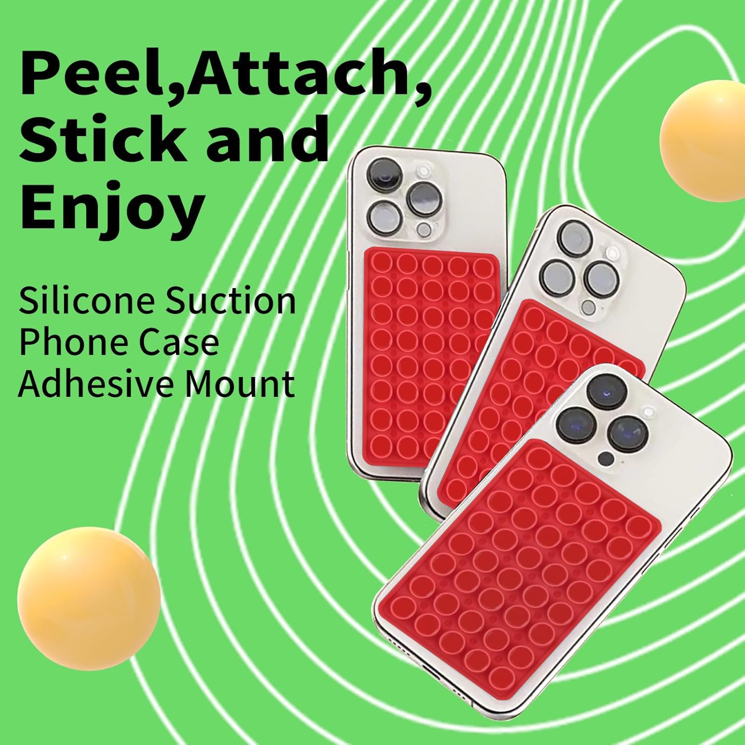 VEADOOLLY Suction Phone Mount for MagSafe Case - Red Silicone Sticky Grip Holder for iPhone, Hands-Free Photo/Video Streaming