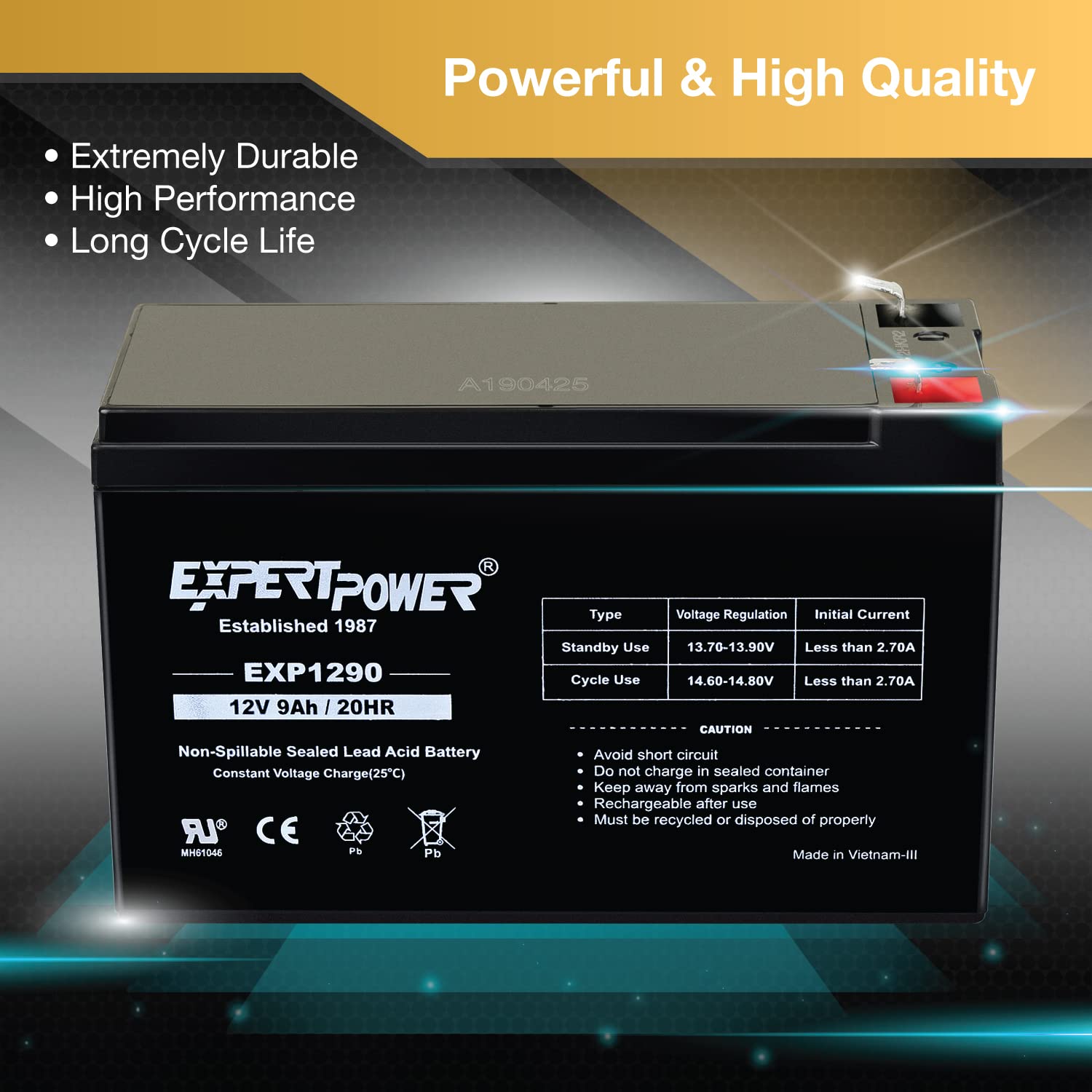 Expertpower 12V 9Ah Sealed Lead Acid Battery With F2 Terminals (.250'')/2 Pack