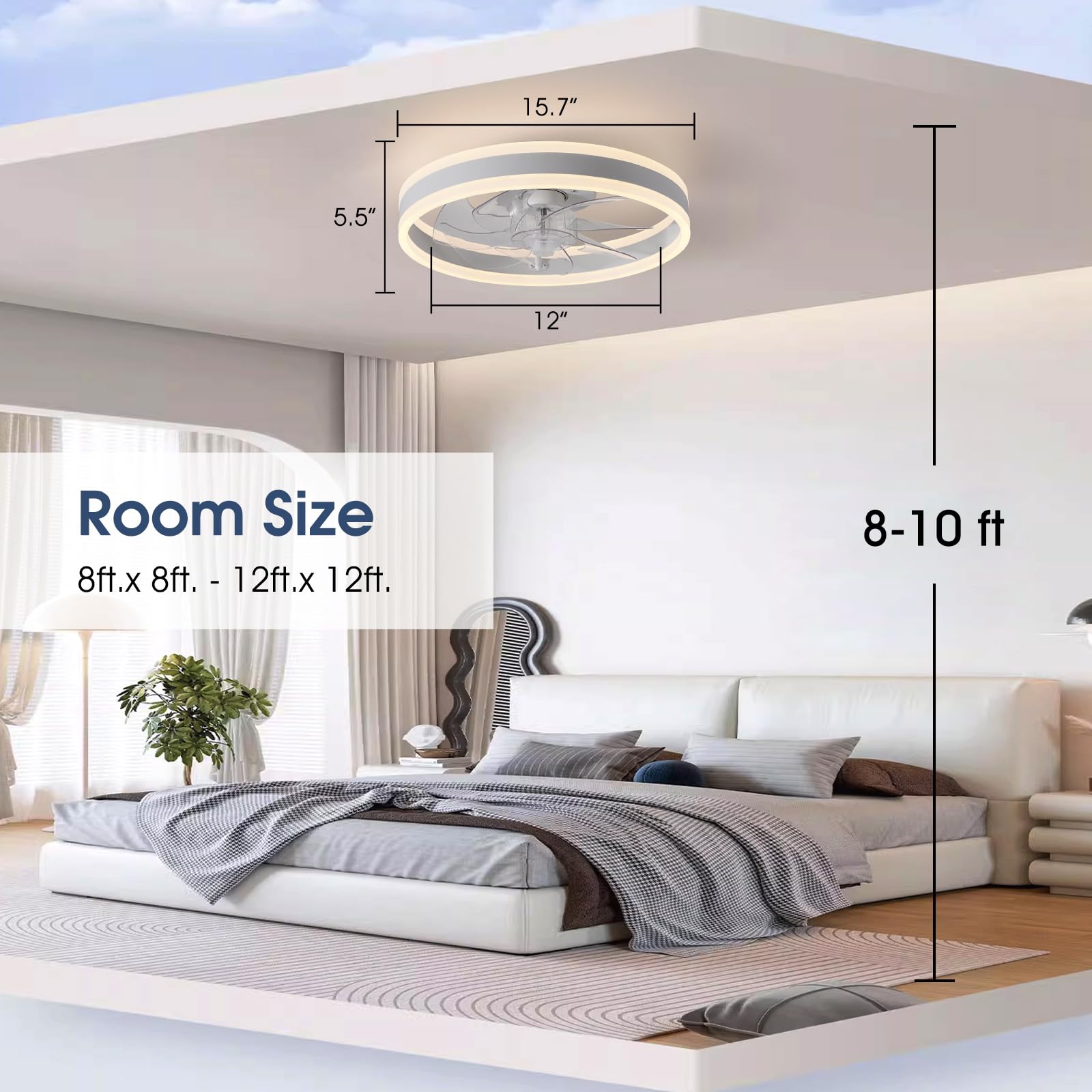 Ahawill Ceiling Fans With Lights,15.7'' Low Profile Ceiling Fan With Light And Remote,Modern Ceiling Fan Flush Mount,Dimmable Le