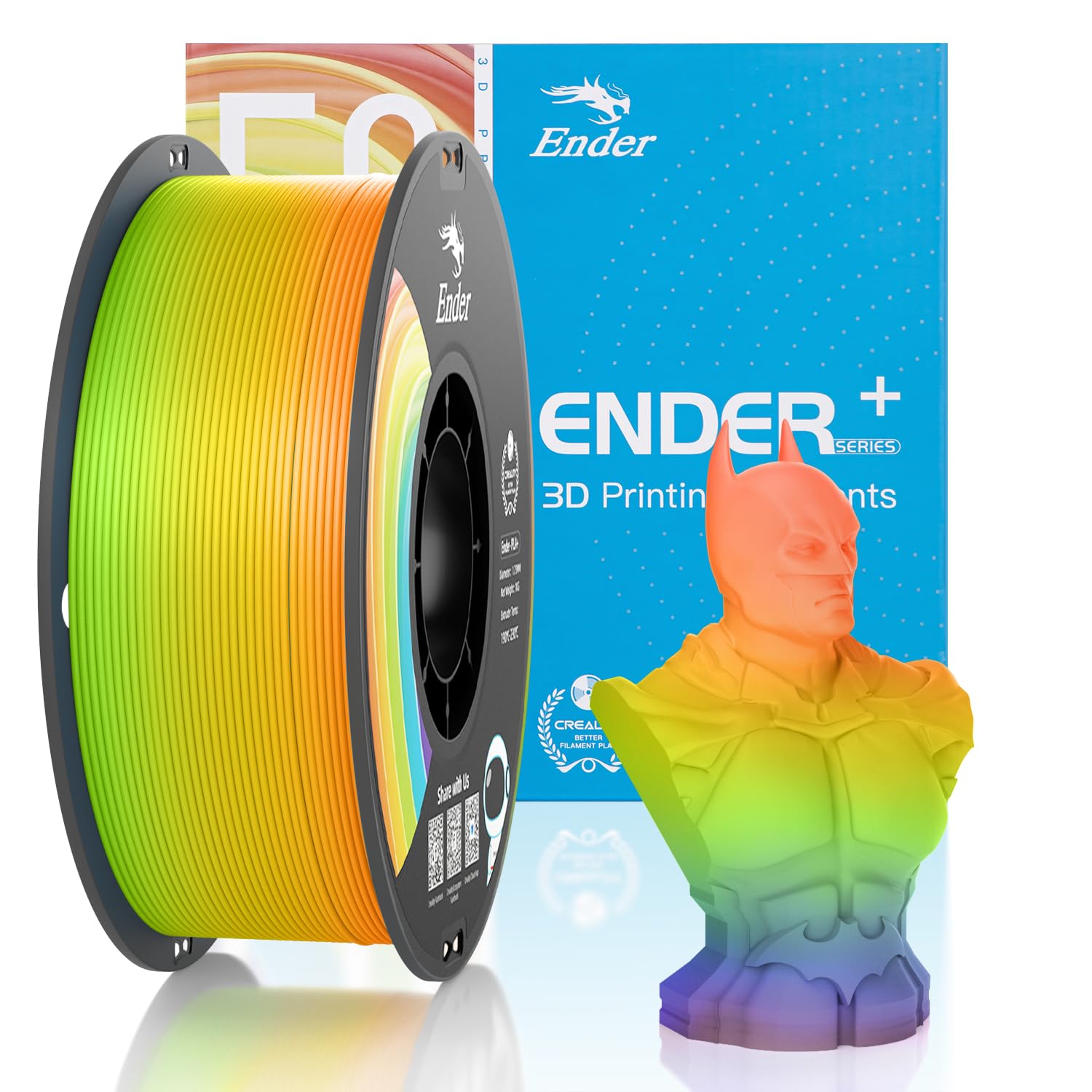Official Creality 3D Printer Filament 1.75mm, Rainbow PLA+ Plus Pro Filament Toughness Upgraded, Ender PLA + Rainbow, 1kg Spool 