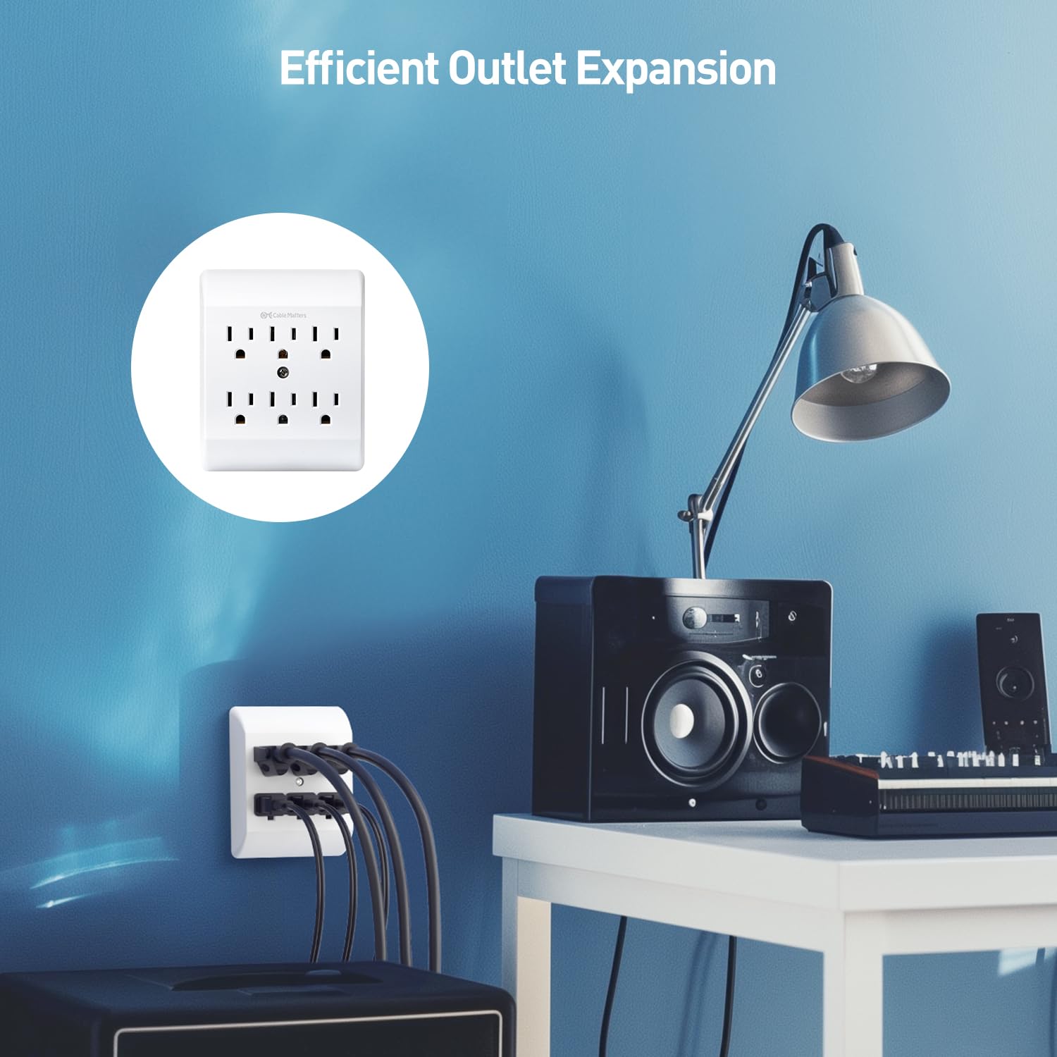 [Etl Listed] Cable Matters 2 Pack 6 Outlet Extender Wall Tap, 15A/1875W, Multi Plug Wall Outlet / 6 Way Plug Wall Outlet