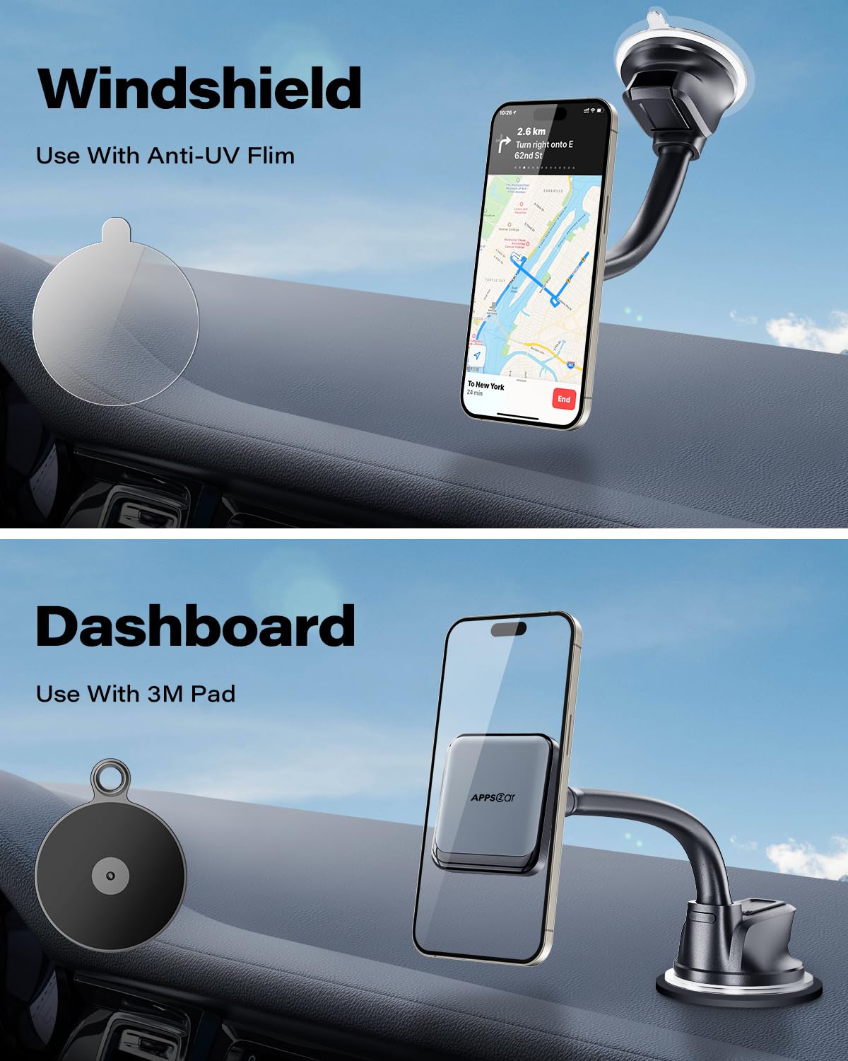 Apps2Car Magnetic Car Phone Holder, Compatible With Magsafe, Magnetic Phone Mount For Iphone 16 15 14 13 Series, Universal Magne