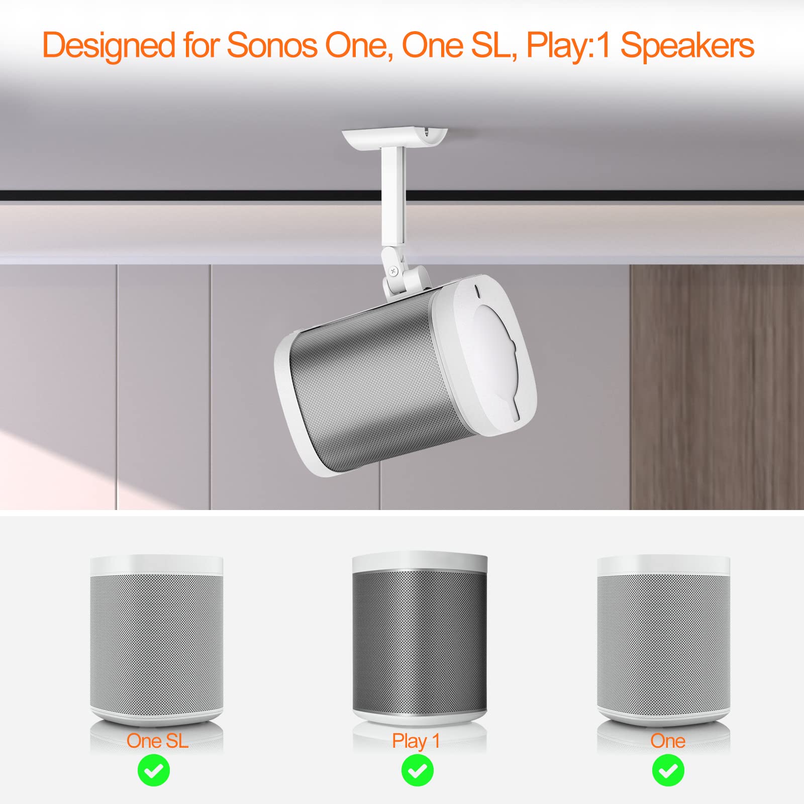 Notiela Speaker Wall Mount And Ceiling Mount For Sonos One, One Sl, Play 1   Swivel & Tilt Adjustable Mounting Brackets For Sono