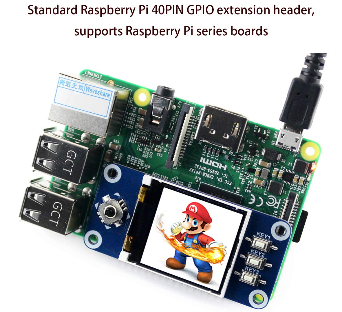 1.44Inch Lcd Display Hat For Raspberry Pi 3B+/3B/2B/3B+/Zero/Zero W,128X128 Pixels Spi Interface Rgb, 65K Display Color St7735S