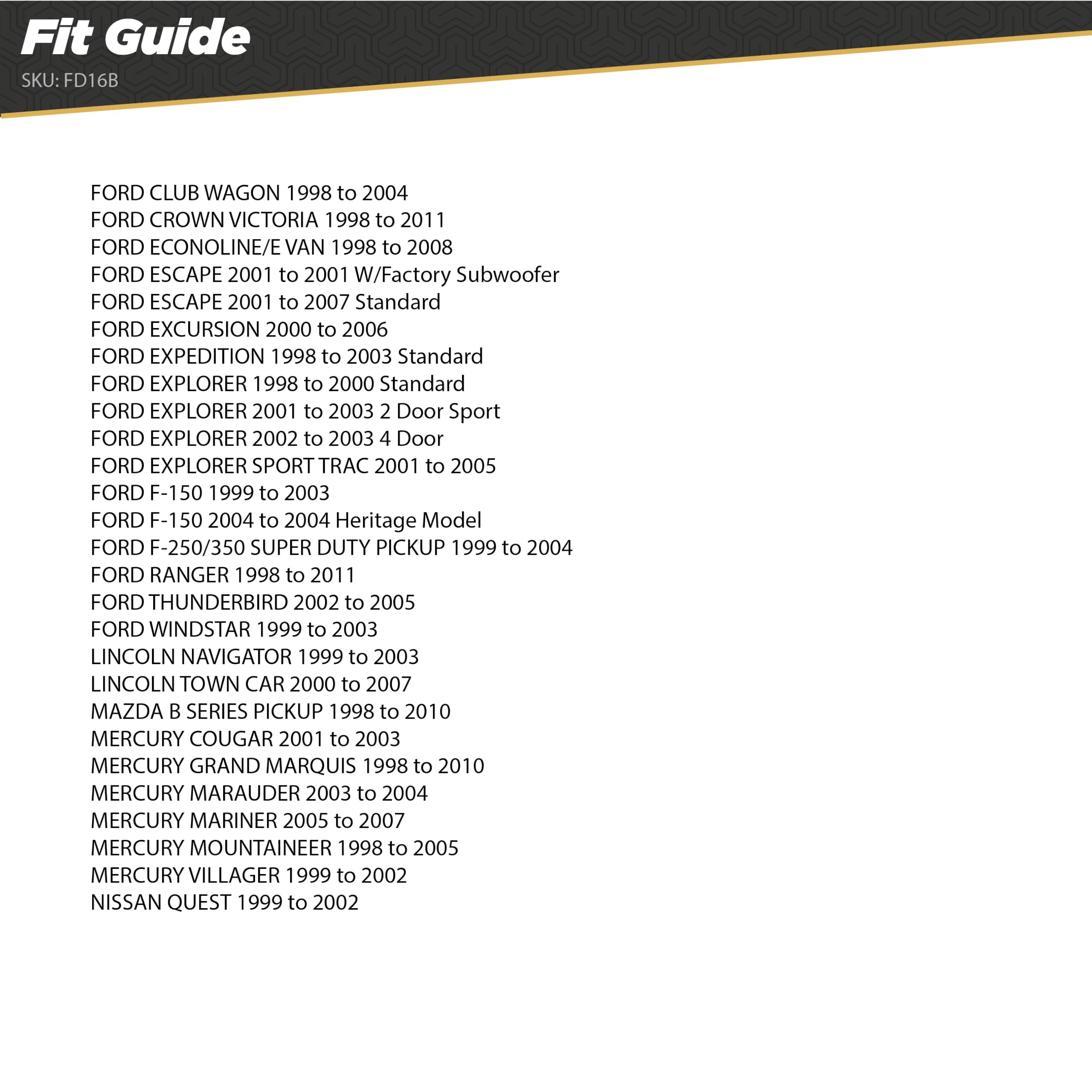 Scosche FD16B Stereo Wiring Harness Compatible with Select Non Amplified 1998 2011 Ford, Lincoln, Mazda, Mercury and Nissan Vehicles   Car Stereo Harness   Check Vehicle List in Images for Your Model