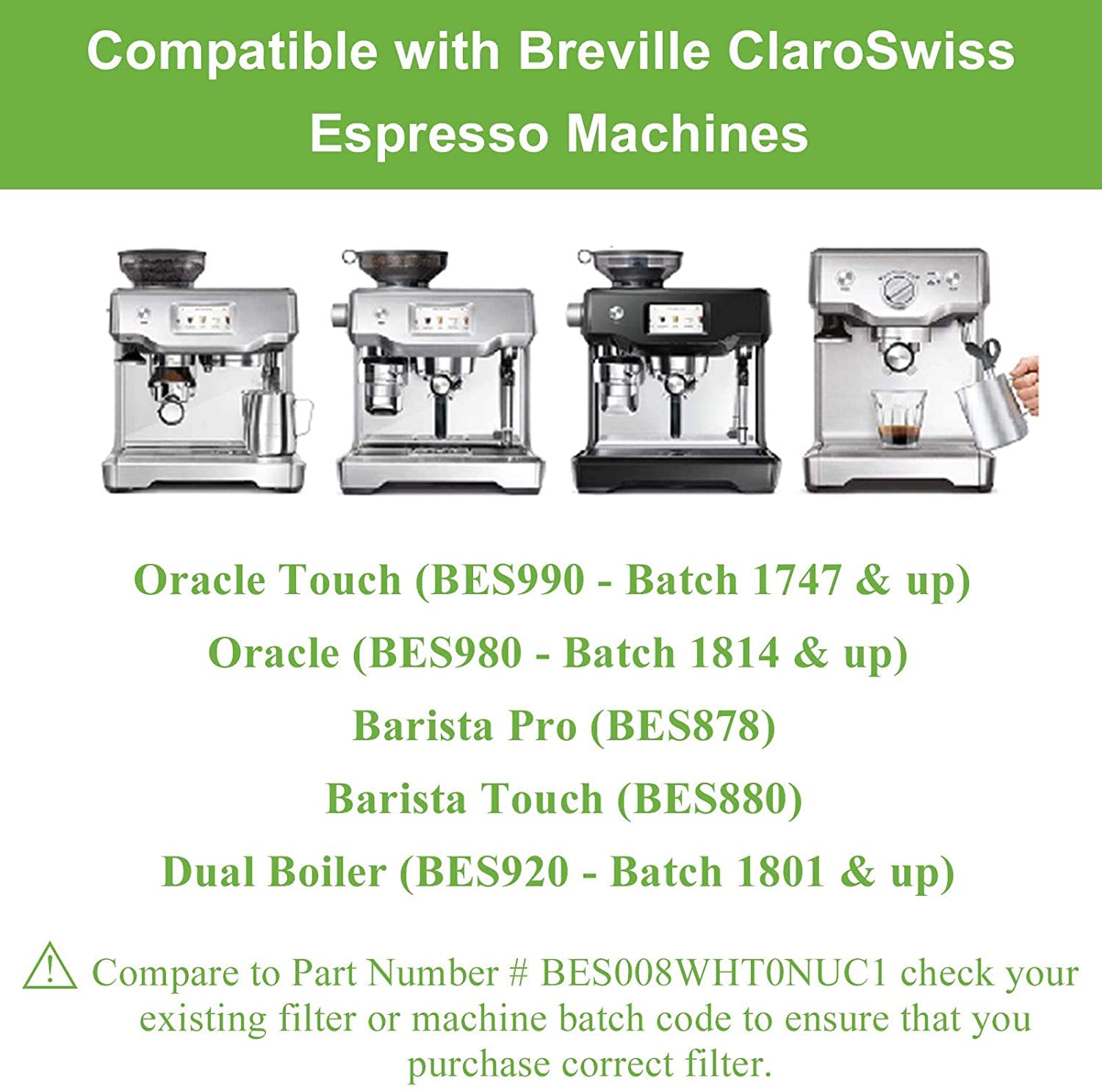 Tomoon 4 Pack Bes880 Breville Espresso Machine Water Filter Replacement For Breville Barista Touch,Oracle Touch,Dual Boiler,Clar