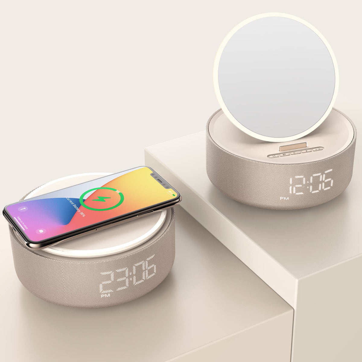 Colsur Bluetooth Speaker Alarm Clock, Digital, Modern, Yellow, 5.94X2.79 Inches, Wireless Charger, Led Display, Music Gifts For