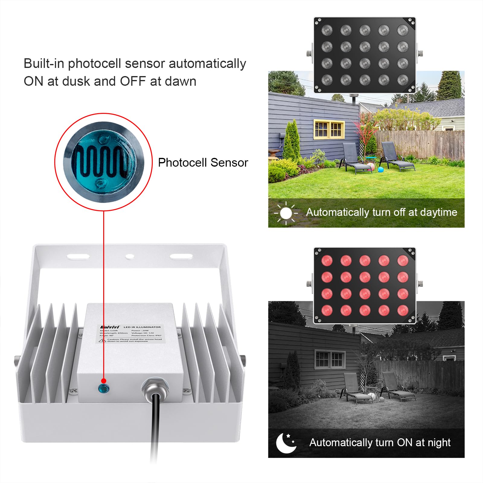 Univivi Ir Illuminators 20 Leds 850Nm Long Range Illuminator 90 Degree Wide Angle Infrared Flood Light Ip67 Waterproof For Secur