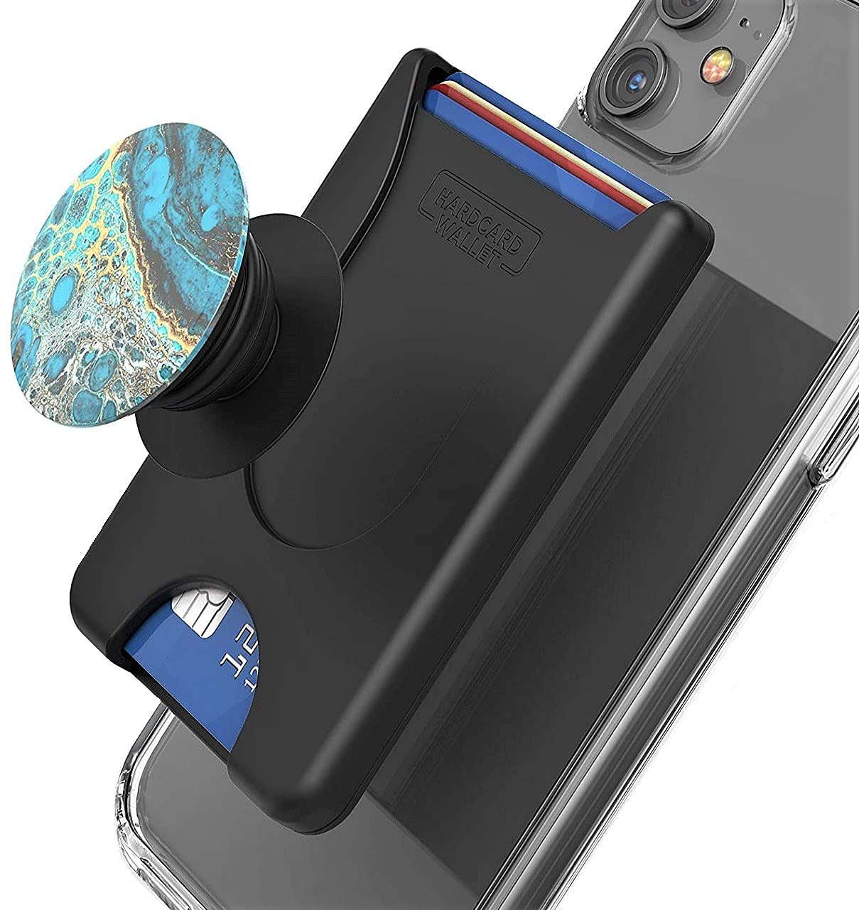 Encased Stick On Phone Wallet Card Holder (Compatible With Popsocket) Securely Holds Up To 4 Cards (Black)