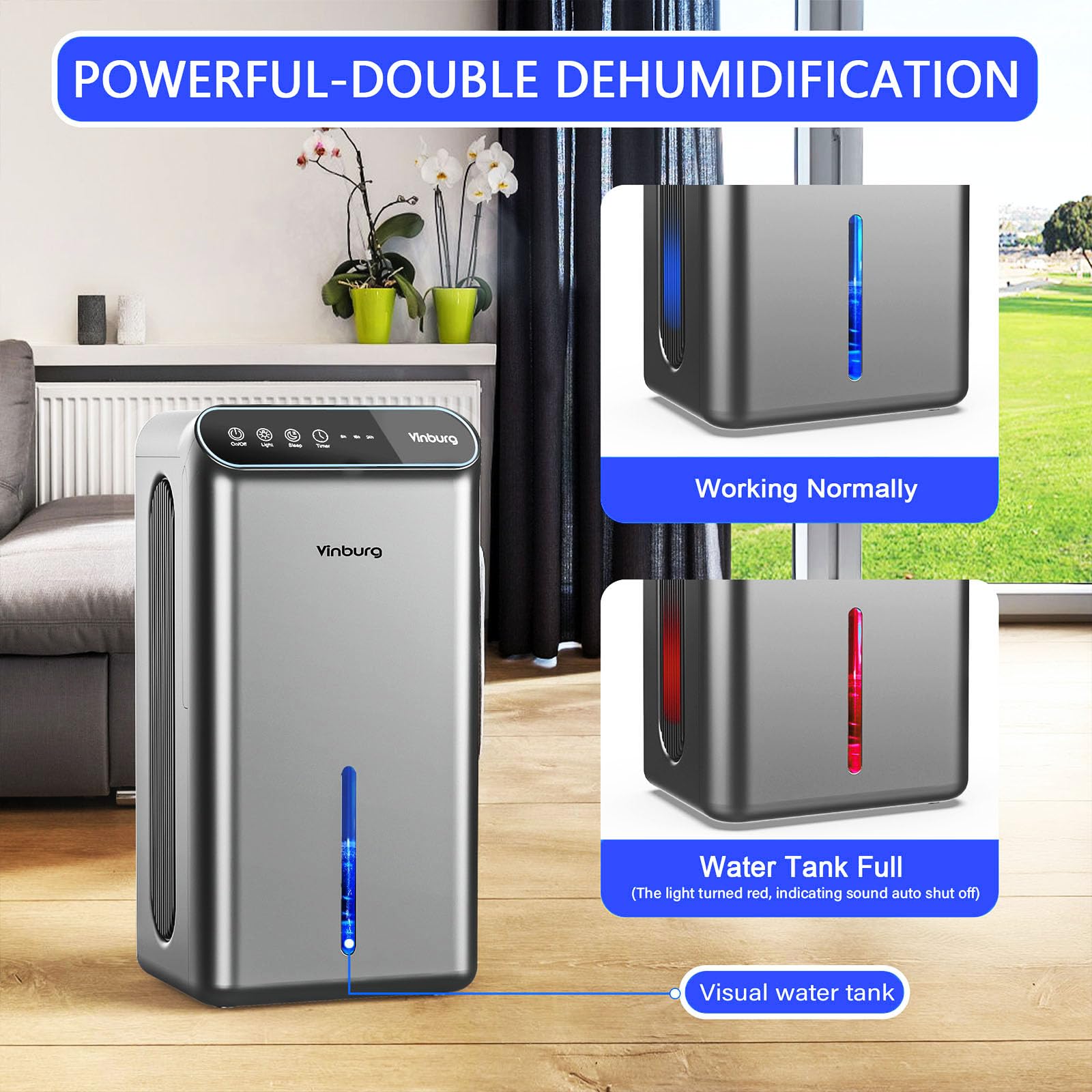 Dehumidifiers For Home (85 Oz Water Tank, 800 Sq.Ft) Quiet Small Dehumidifier For Basement Bedroom Bathroom With Drain Hose, 3 G
