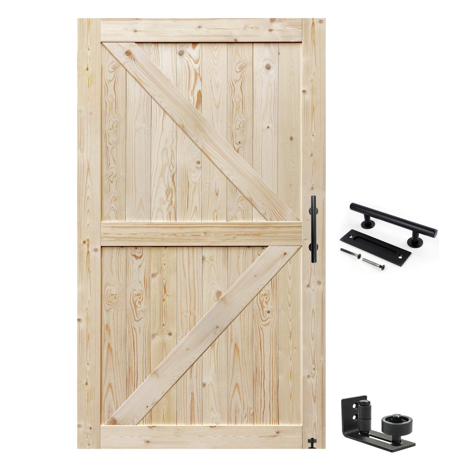 S&Z TOPHAND 46in x 80in Barn Door, 20-60 in Unfinished British Brace Barn Door/Modern Style/Solid Wood/Simple Assembly is Requir