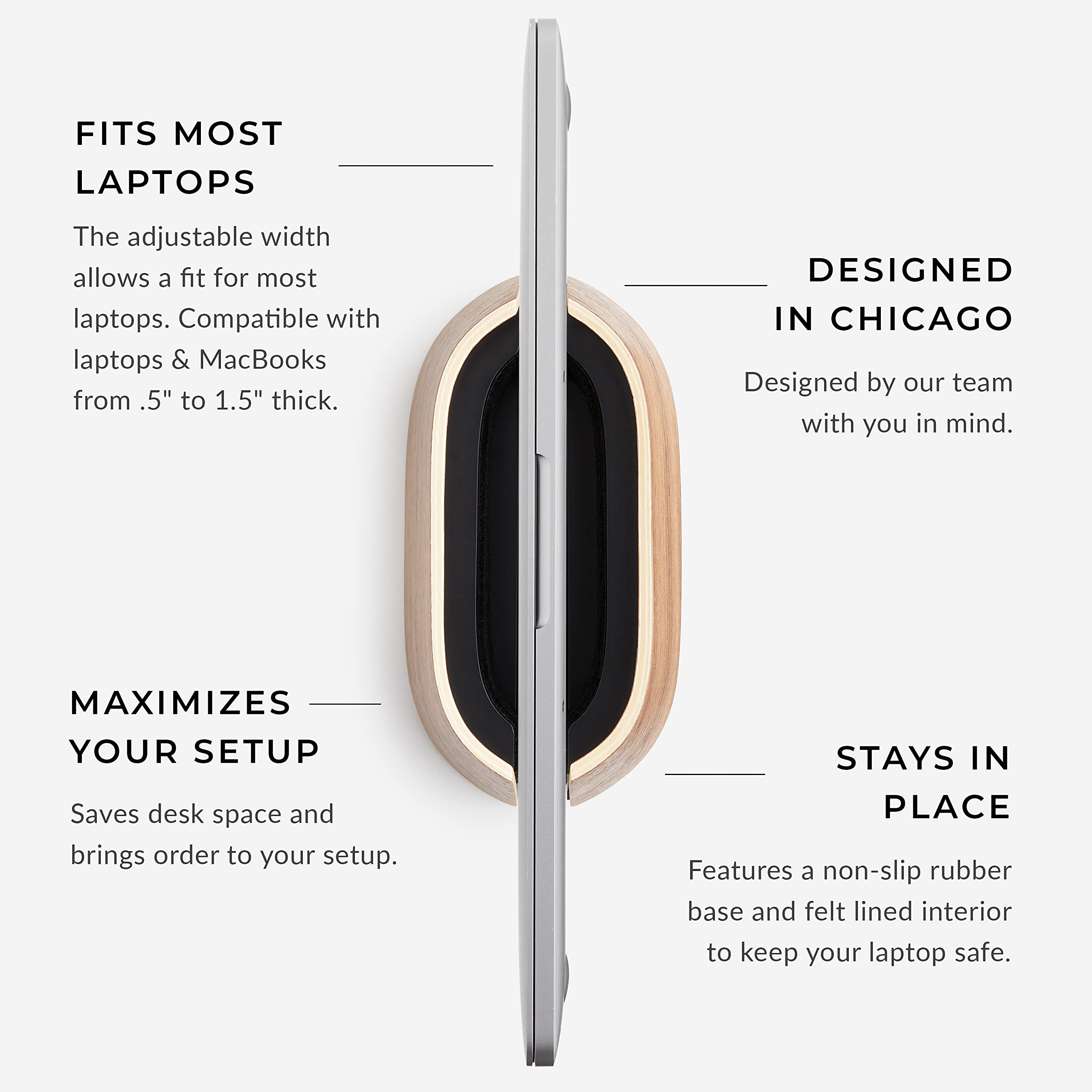 Humancentric Laptop Holder Vertical Laptop Stand, Adjustable Holder And Dock, Laptop Vertical Stand Fits Macbook Pro And Other Laptops .5' To 1.5', Upright Laptop Holder For Desk, Black Walnut Wood