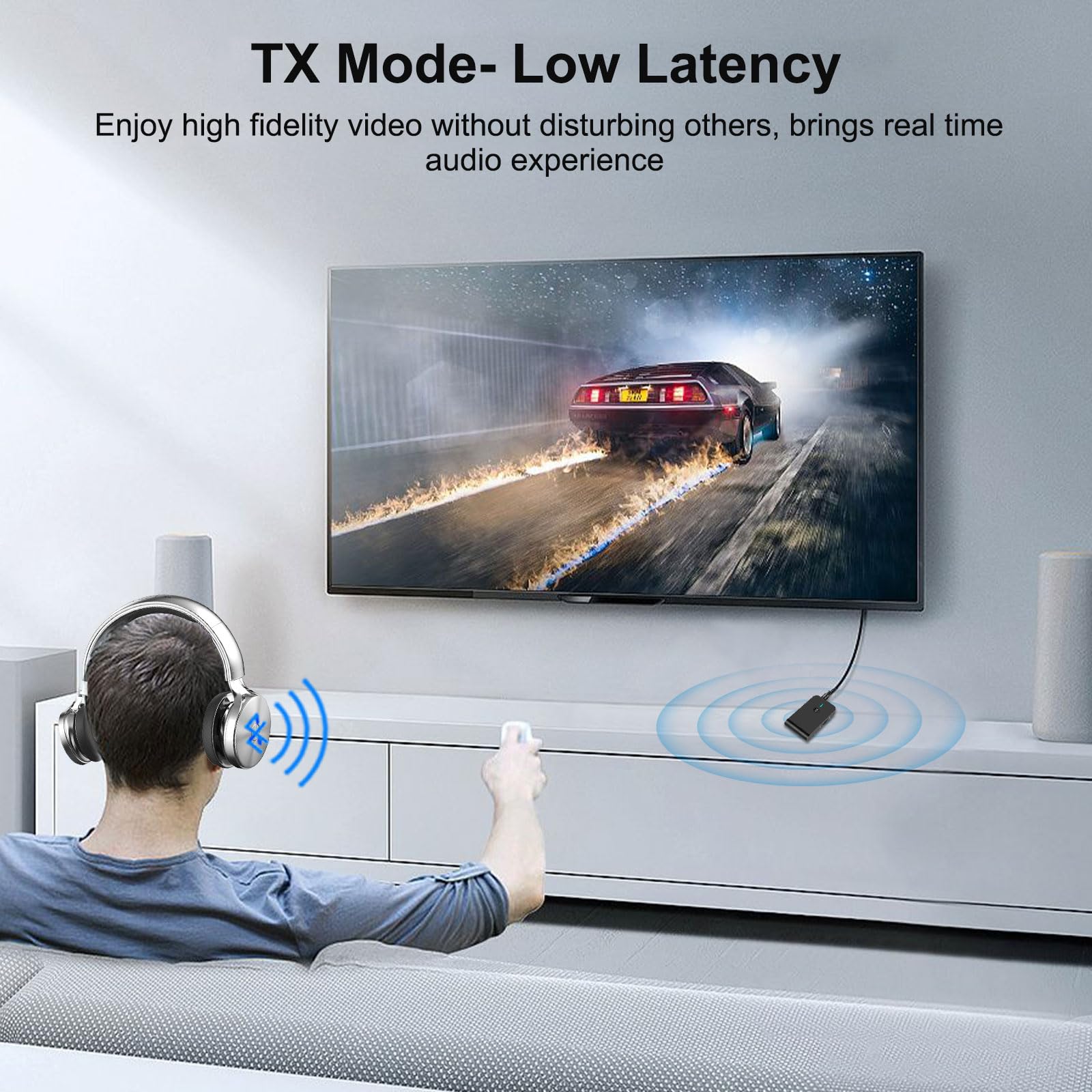 Bluetooth Transmitter For Tv Pc, 2 In 1 Bluetooth Audio Adapter Music Receiver (3.5Mm Jack Cable, Low Latency,Built In Microphon