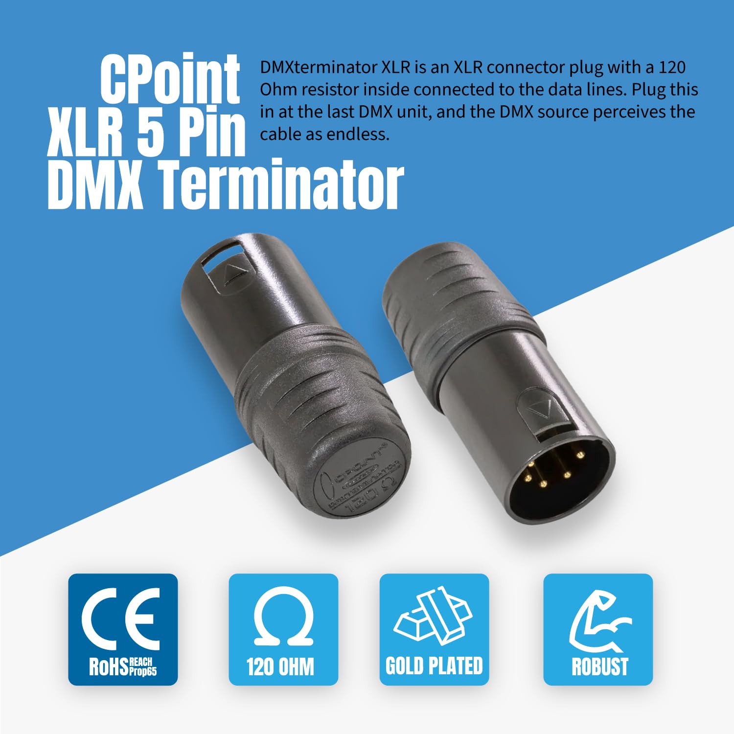 Sirs E 2 Pack   Cpoint Dmxterminator Xlr 5 Pin Dmx Terminator 120 Ohm Xlr5 Term