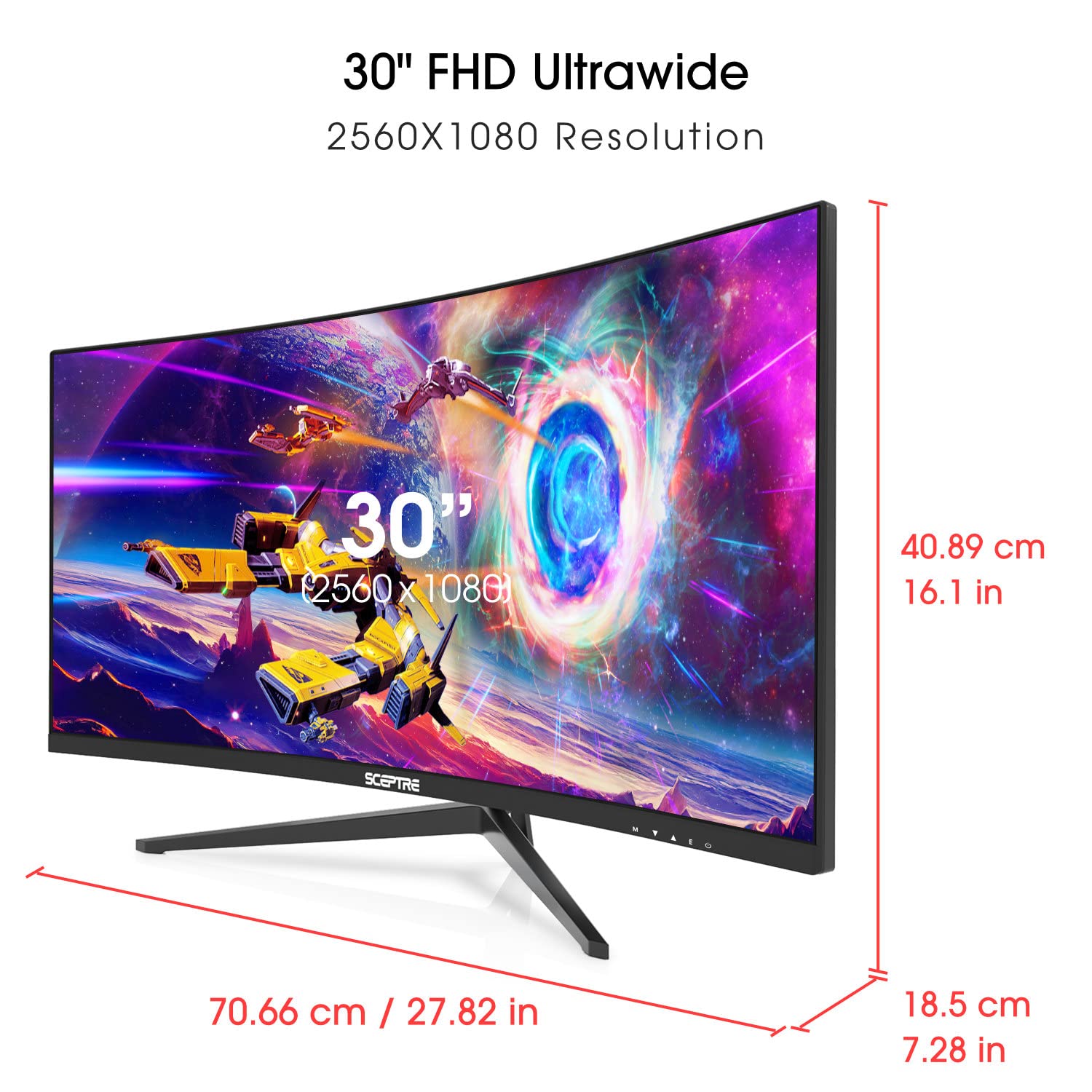 Sceptre 30-Inch Curved Gaming Monitor 21:9 2560X1080 Ultra Wide/ Slim Hdmi Displayport Up To 200Hz Build-In Speakers, Metal Blac