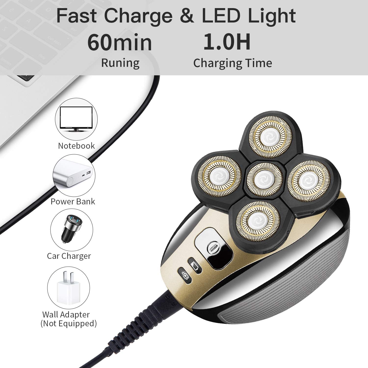 Electric Razor For Men Head Shaver For Bald Men Grooming Kit 5 In 1 Wet Dry Rotary Shavers Nose Hair Beard Trimmer Clippers Faci