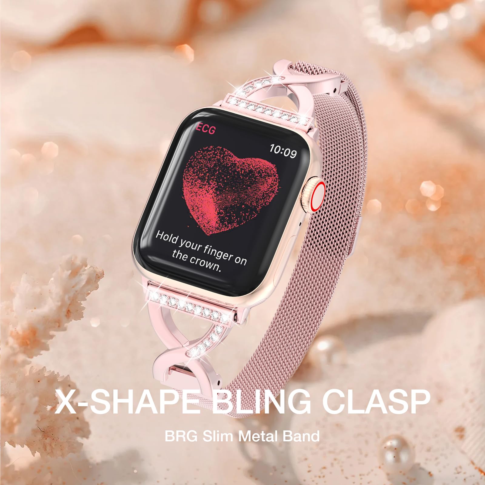 Brg Thin Mesh Loop Compatible With Apple Watch Bands For Women 44Mm 45Mm 46Mm Series 10 9 8 7 6 5 4 3 2 1 Se, Metal Magnetic Sta
