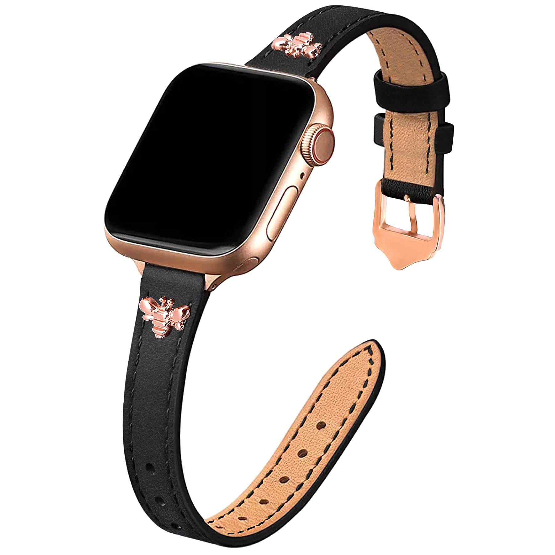 Jr.Dm Elegant Slim Leather Bands Compatible With Apple Watch Band 38Mm 40Mm 41Mm 42Mm 44Mm 45Mm 49Mm, Designer Top Grain Black L