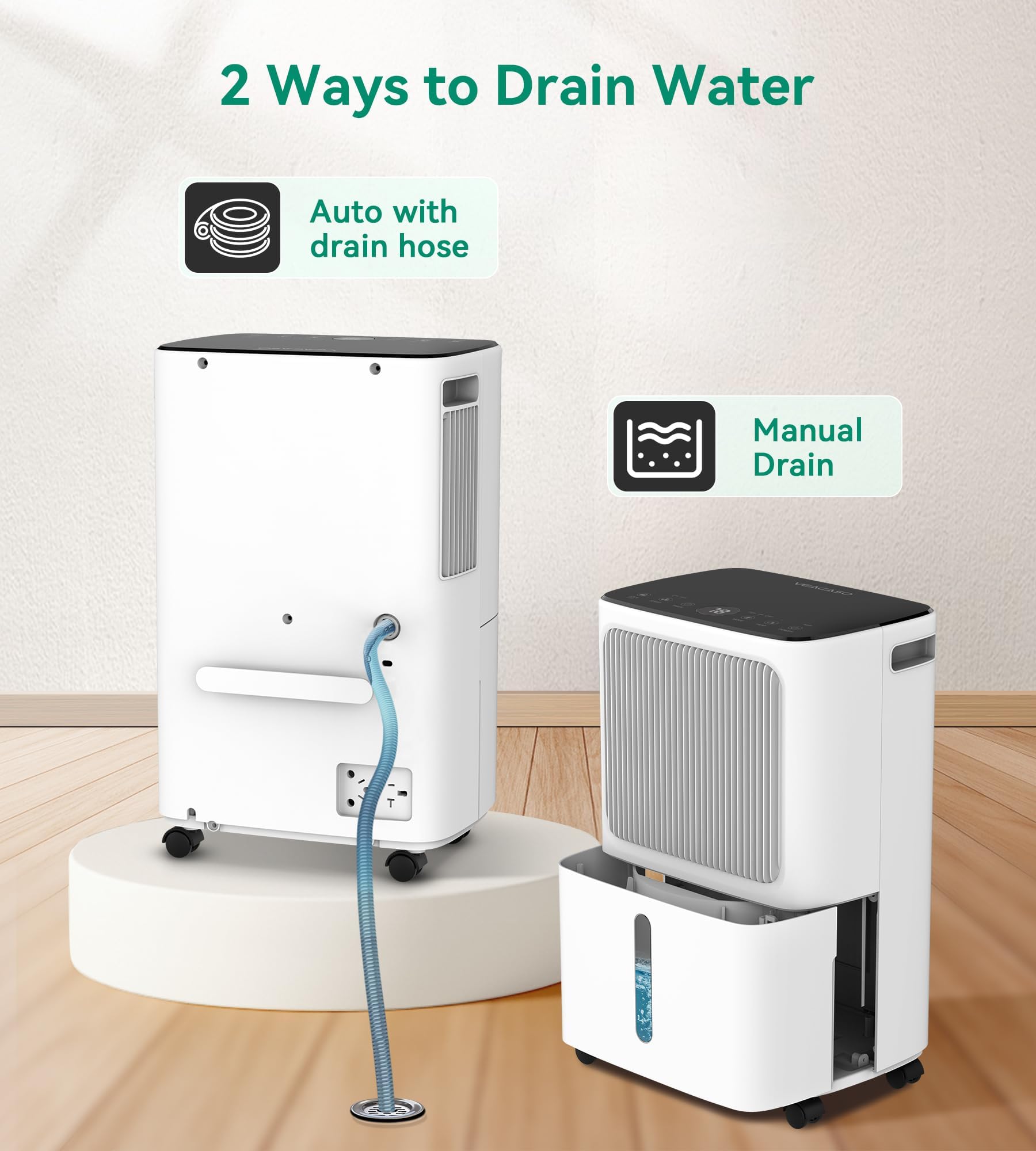 Dehumidifier For Basement With Drain Hose Max 34 Pint, Veagaso 2,500 Sq.Ft Dehumidifiers For Home, Large Room, Bathroom, Three O