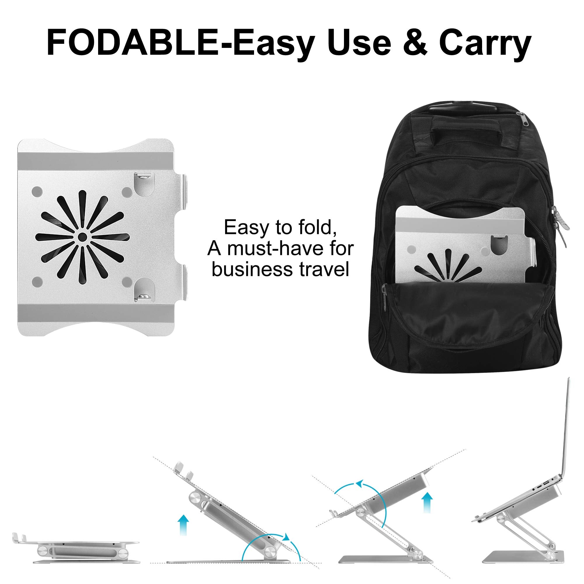 Adjustable Laptop Stand With Cooling Fan, Aluminium Alloy Multi Angle Computer Holder For Desk, Portable Notebook Metal Mount Co