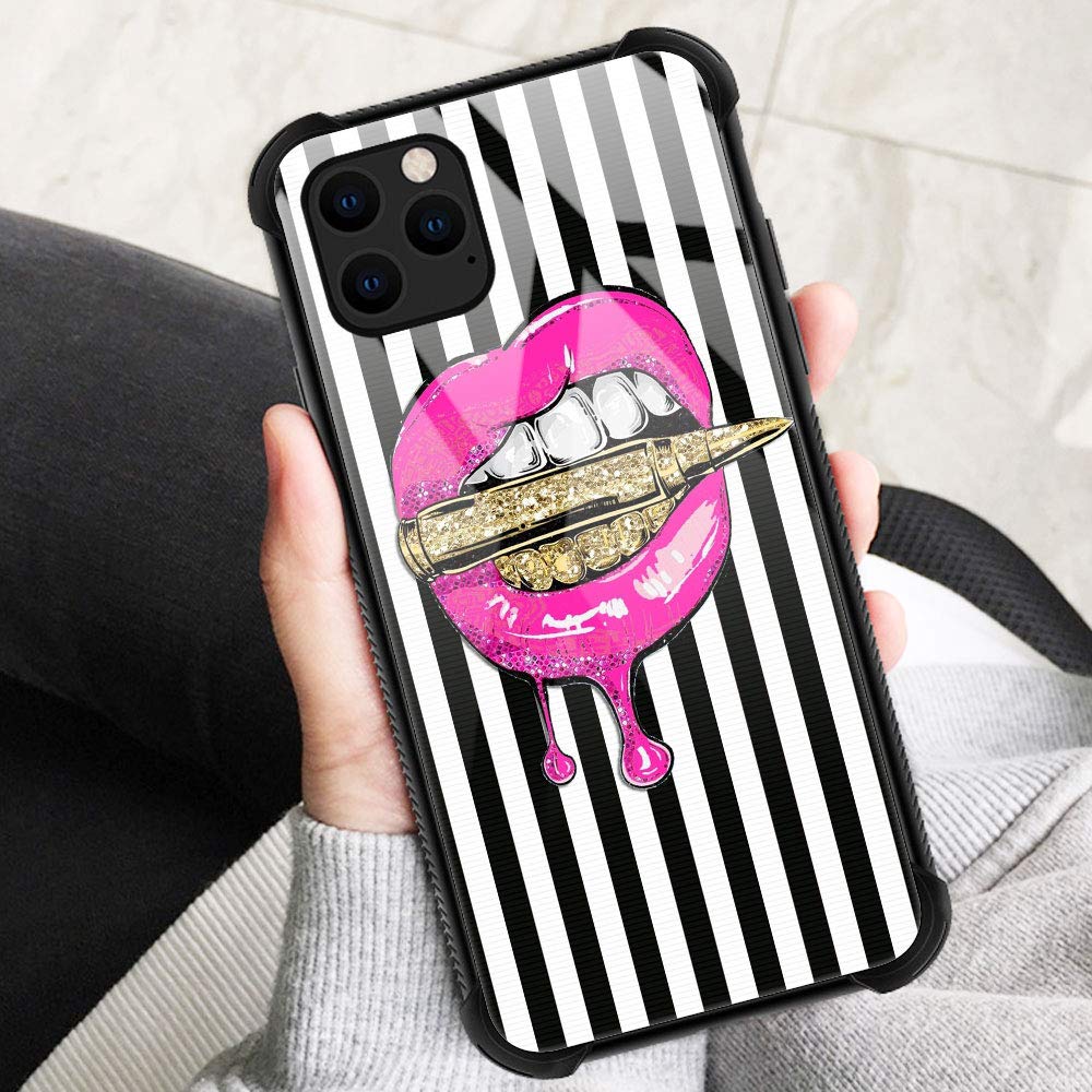 ZHEGAILIAN iPhone 13 Pro Pink Lips Pattern Organic Glass TPU Phone Case 6.1 inch