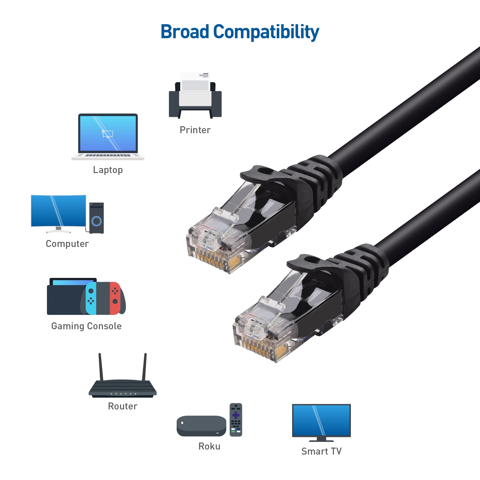 Cable Matters 10Gbps Snagless Cat 6 Ethernet Cable   45ft, Cat 6 Cable, Cat6 Cord, Ethernet Cord, Black