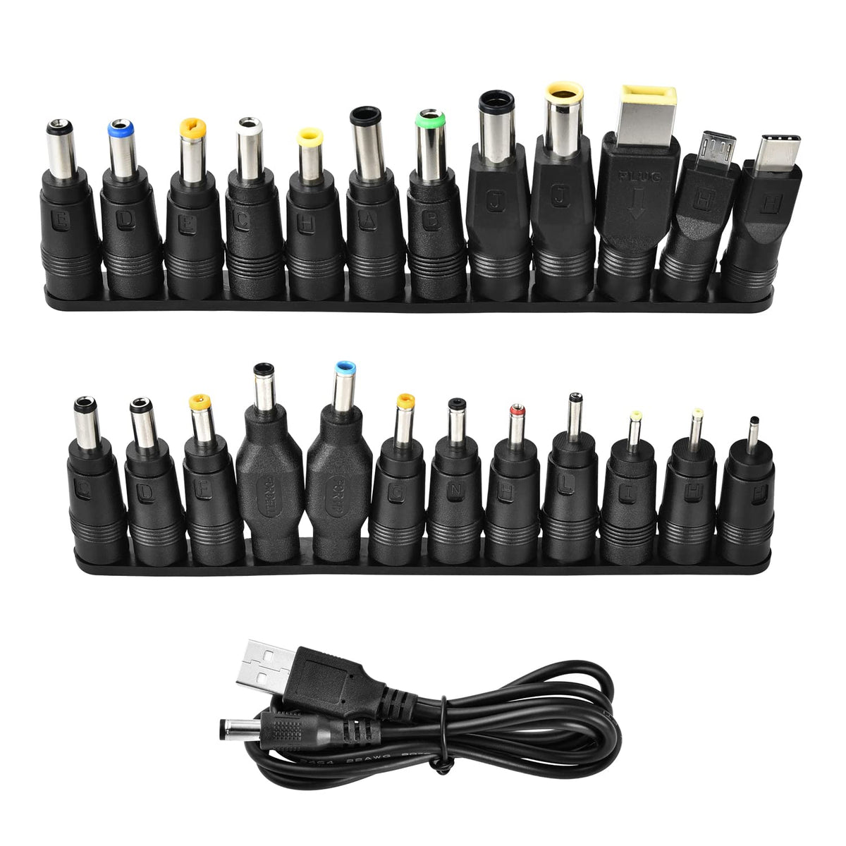 Aceyoon Usb 5V Dc Power Supply With 24Pcs Dc Barrel Jack Universal Laptop Power Adapter Usb 2.0 To Dc 5.5X2.1Mm Plug Charging Cord Max 3A Compatible For Laptop, Router, Speaker, Monitor, Mini Fan
