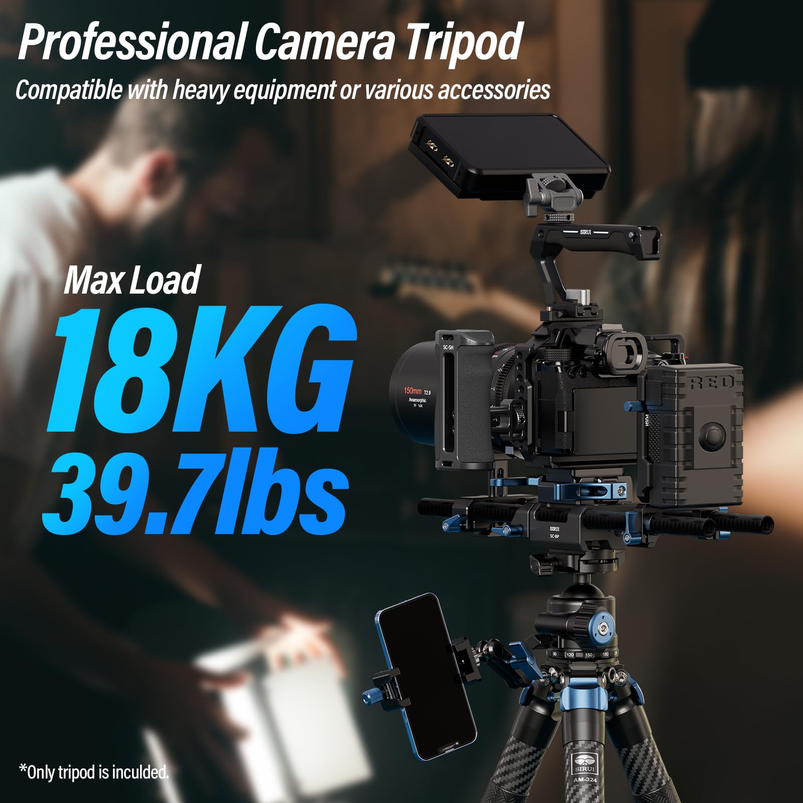 Sirui Am 324 Professional Camera Tripod, 57� Compact Carbon Fiber Tripod For Mirrorless Camera, Dslr, 4 Section With Max Tube Dia 32Mm, Load Up To 39.8Lbs/18Kg