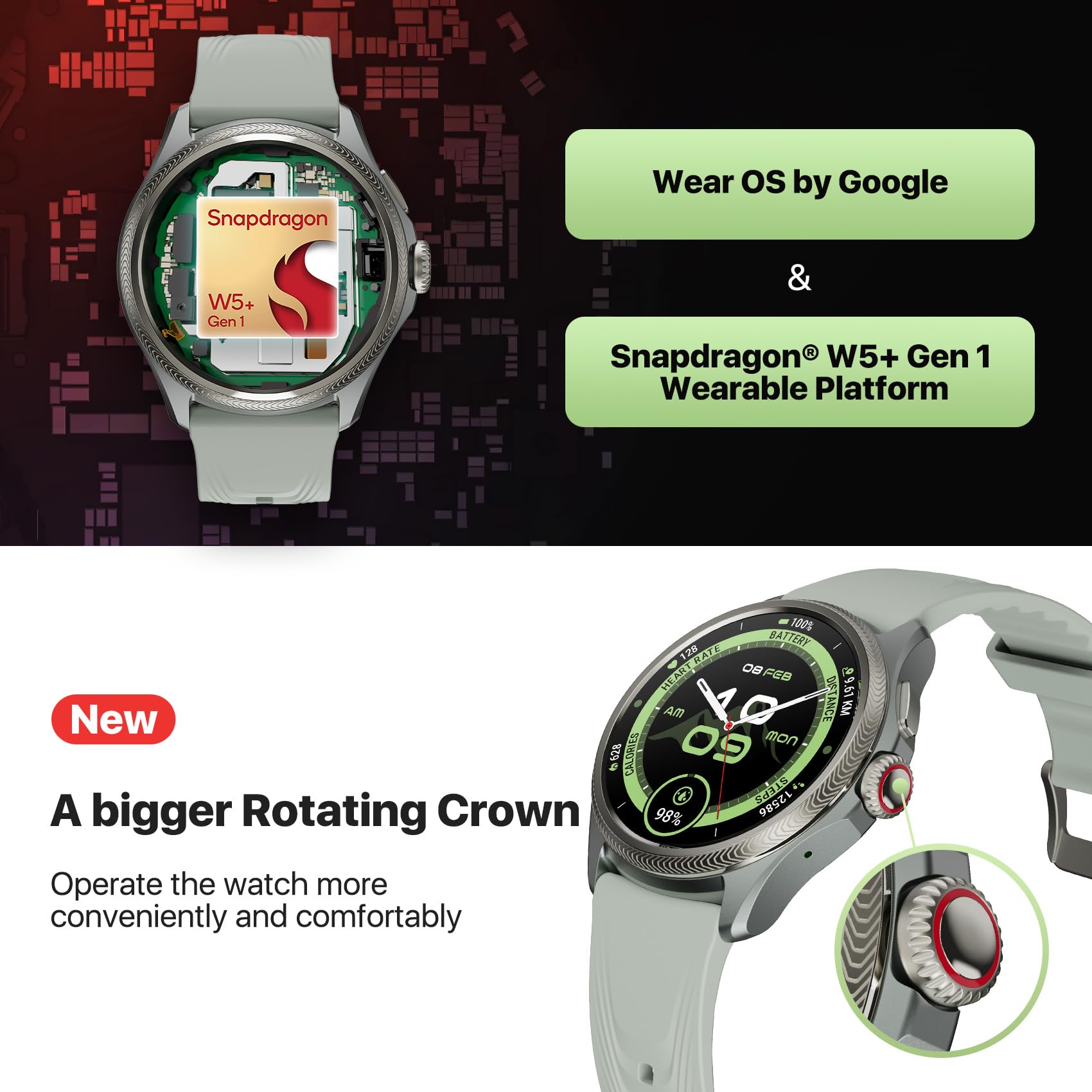 Ticwatch Pro 5 Enduro Smartwatch For Men 1.43 Android Wear Os Smart Watch 90 Hrs Battery 110+ Workout Modes Health Fitness Track